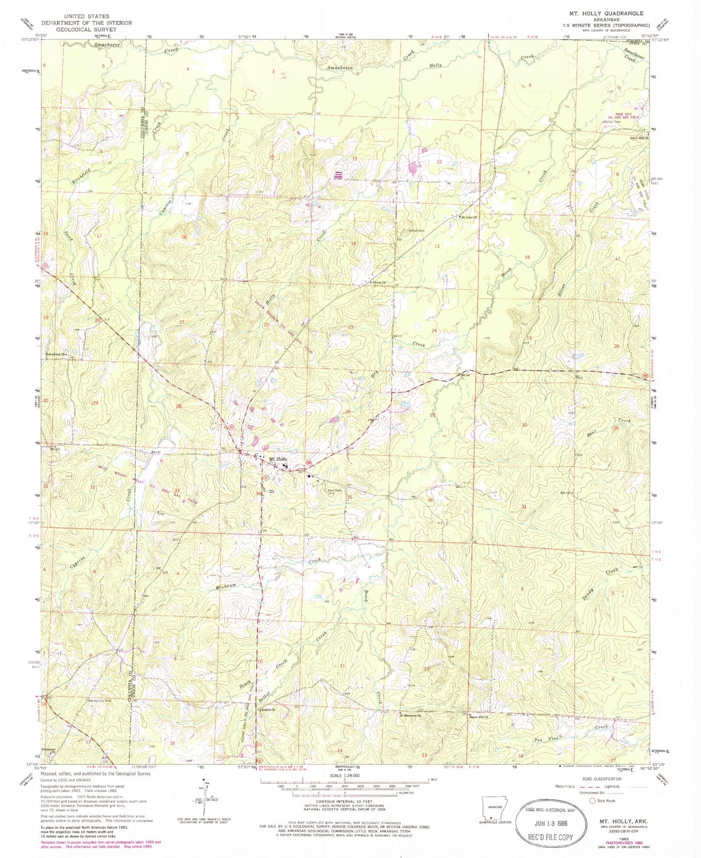 Classic USGS Mount Holly Arkansas 7.5'x7.5' Topo Map Image
