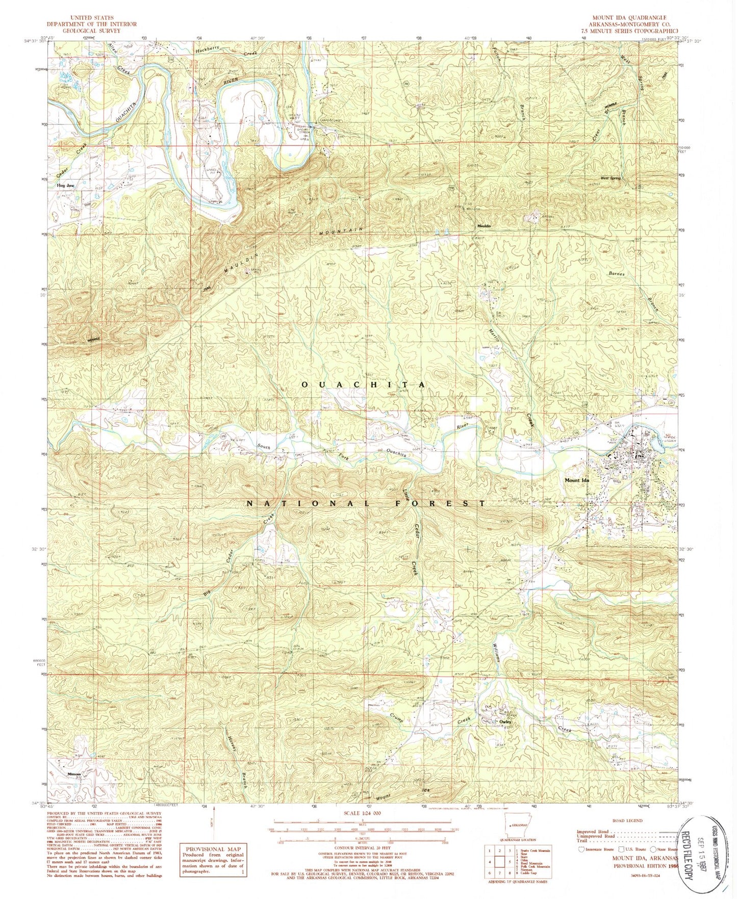 Classic USGS Mount Ida Arkansas 7.5'x7.5' Topo Map Image
