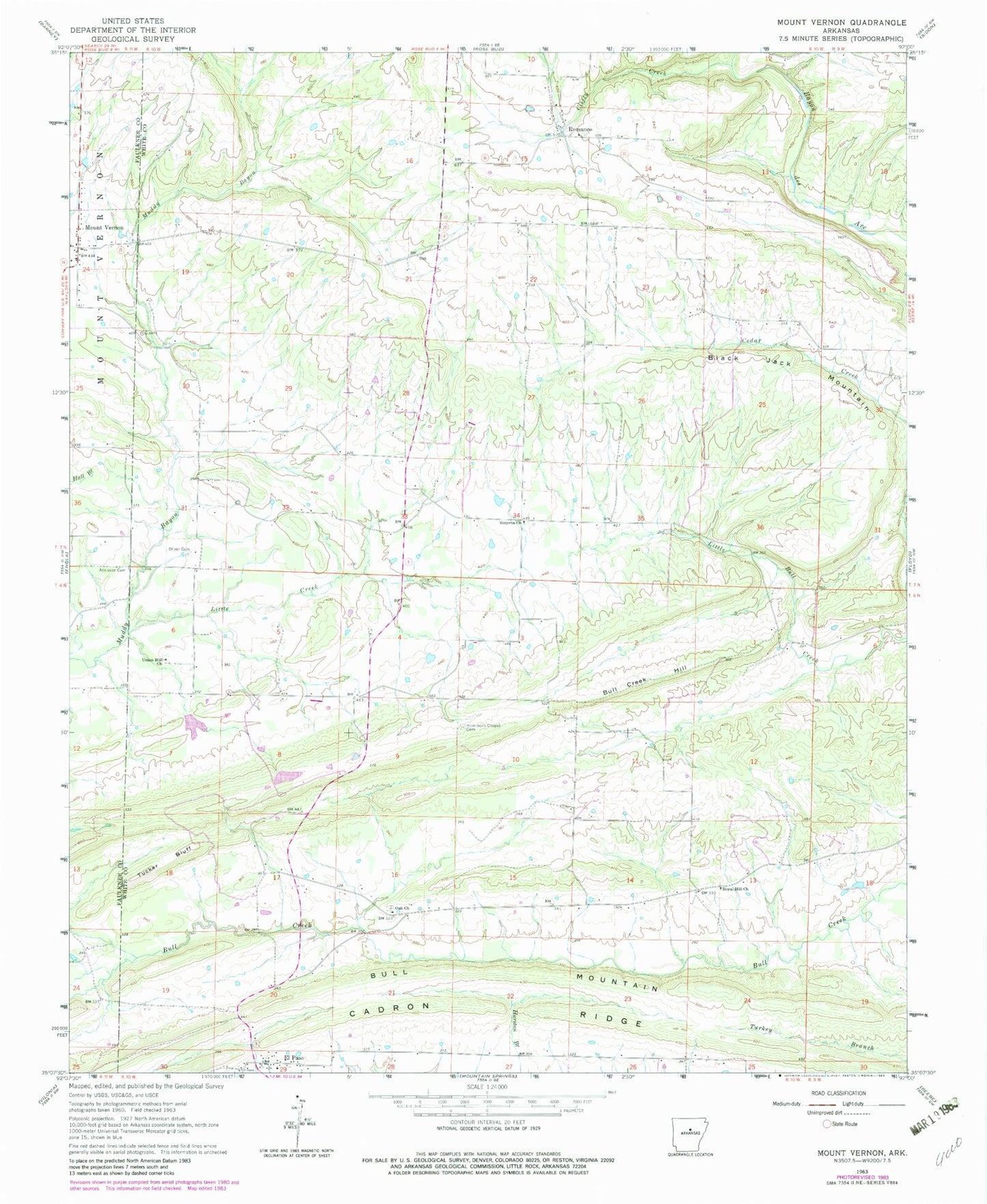 Classic USGS Mount Vernon Arkansas 7.5'x7.5' Topo Map Image