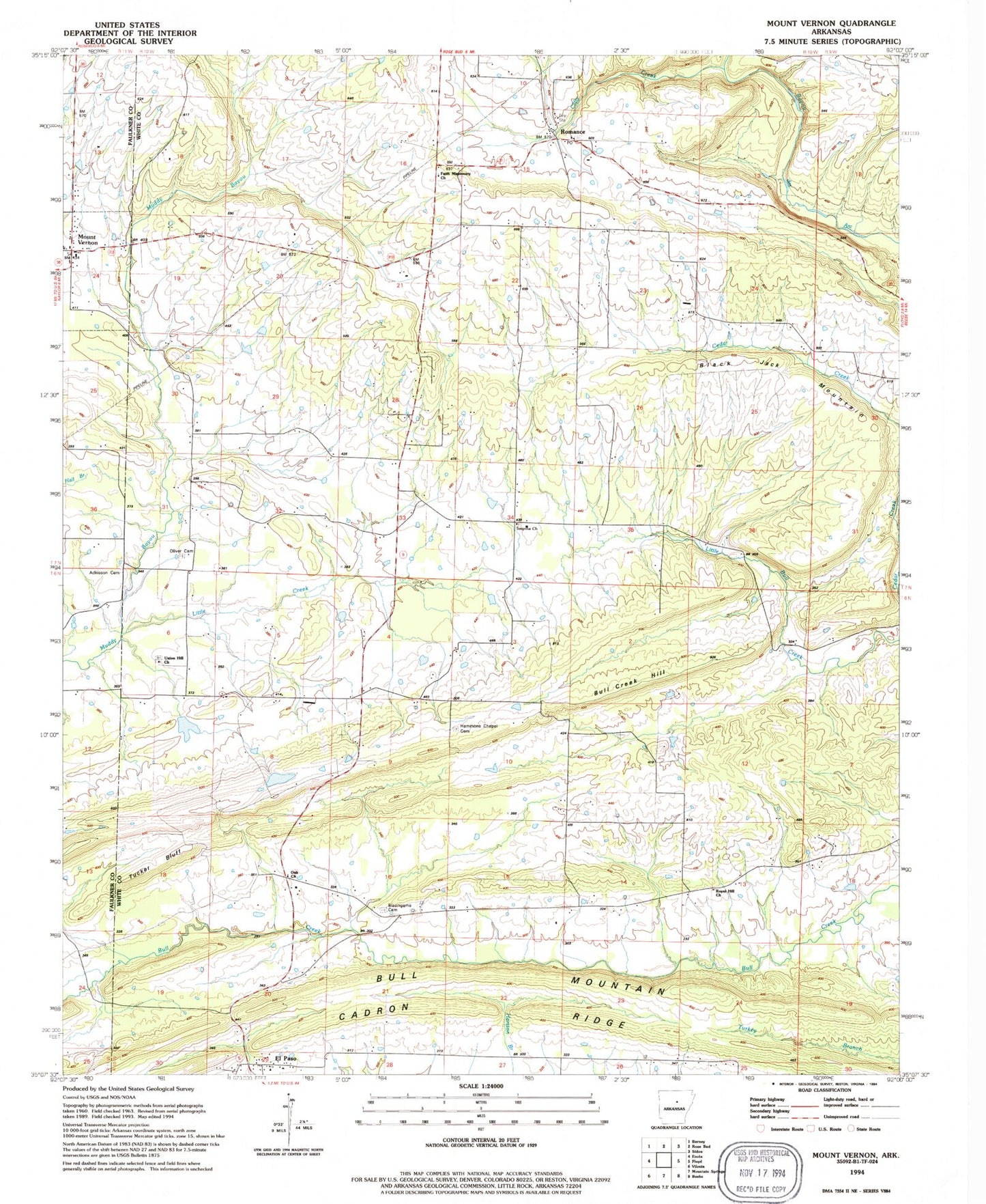 Classic USGS Mount Vernon Arkansas 7.5'x7.5' Topo Map Image