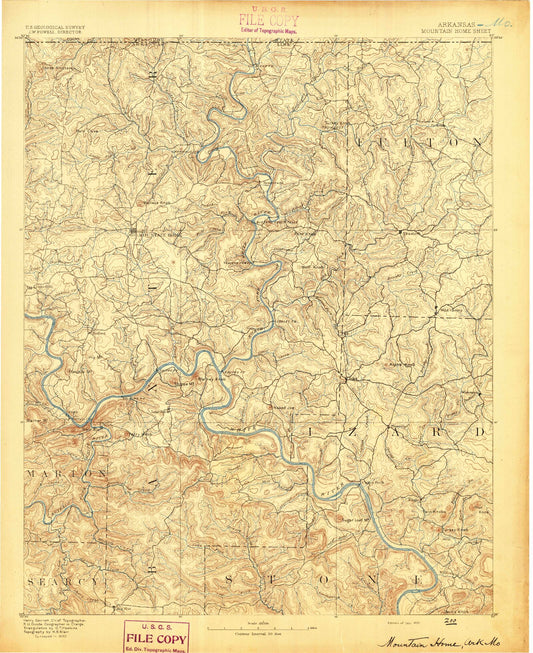 Historic 1891 Mountain Home Arkansas 30'x30' Topo Map Image