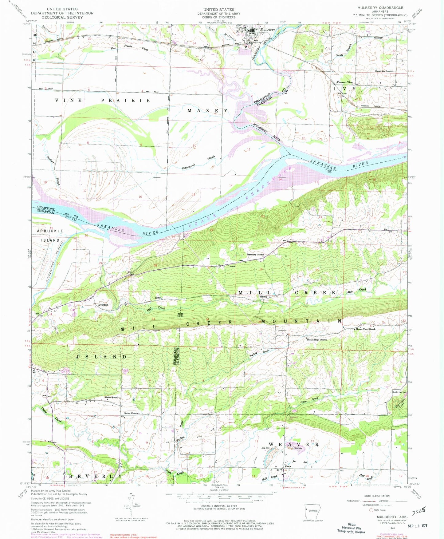 Classic USGS Mulberry Arkansas 7.5'x7.5' Topo Map Image