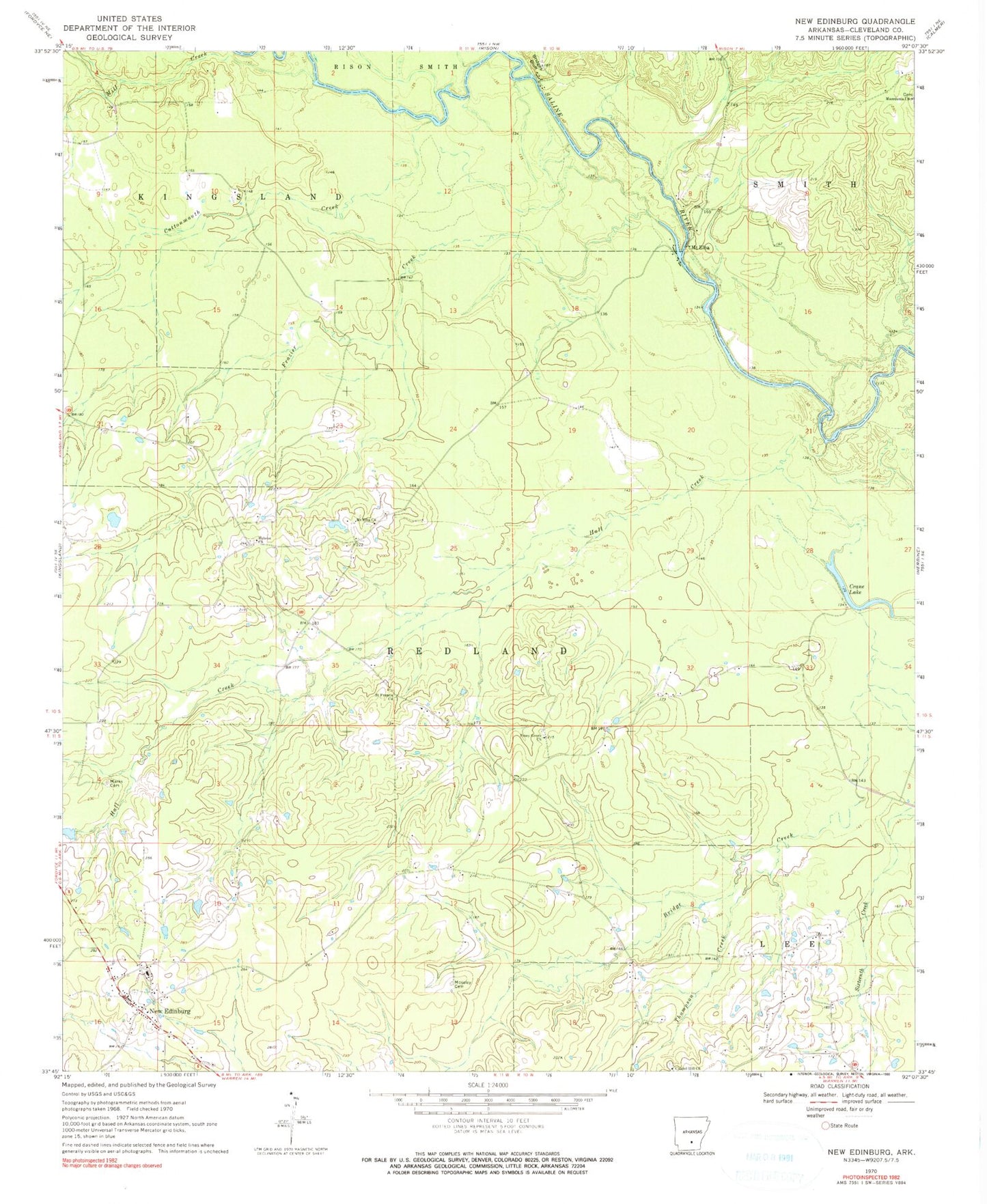 Classic USGS New Edinburg Arkansas 7.5'x7.5' Topo Map Image