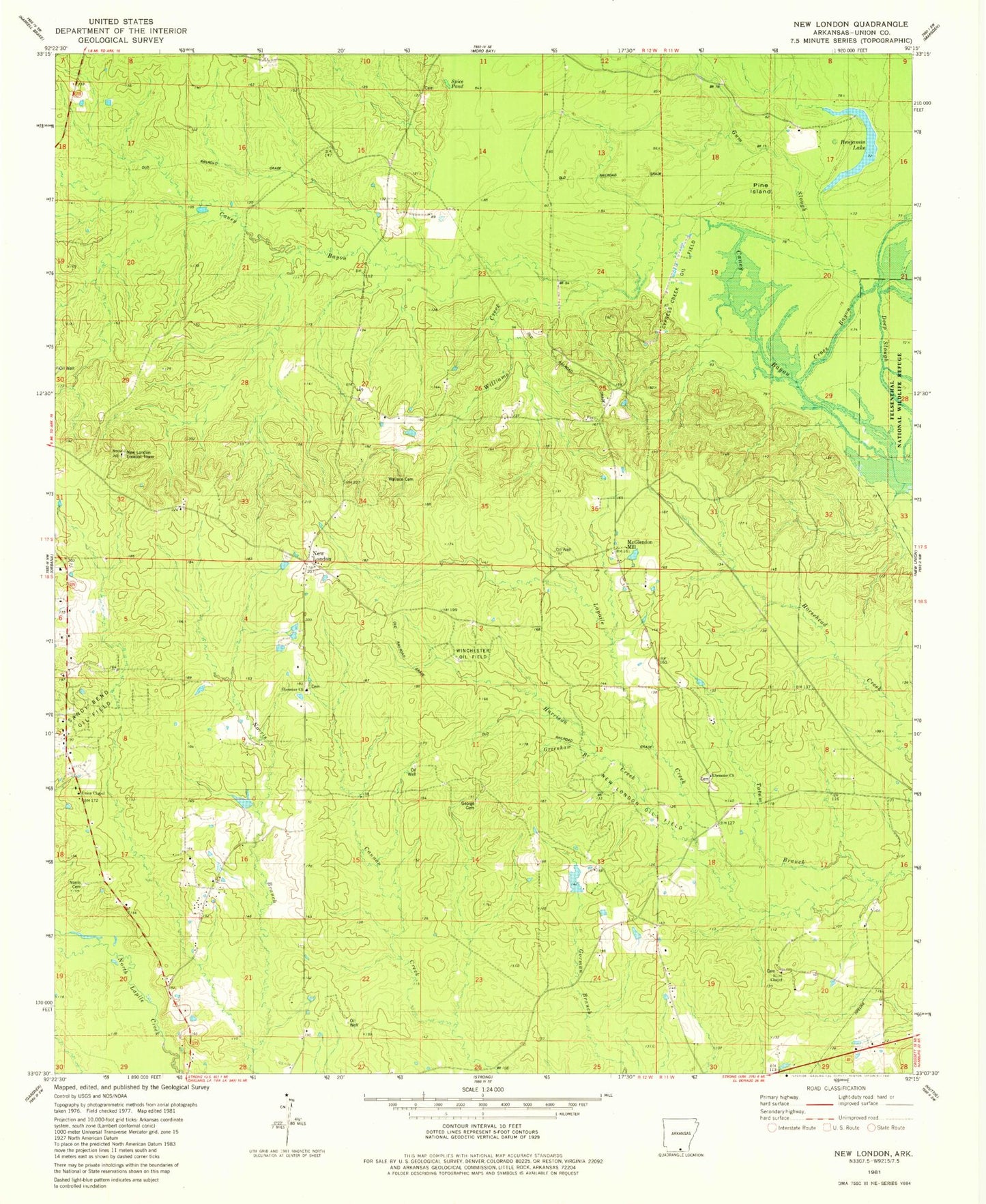 Classic USGS New London Arkansas 7.5'x7.5' Topo Map Image