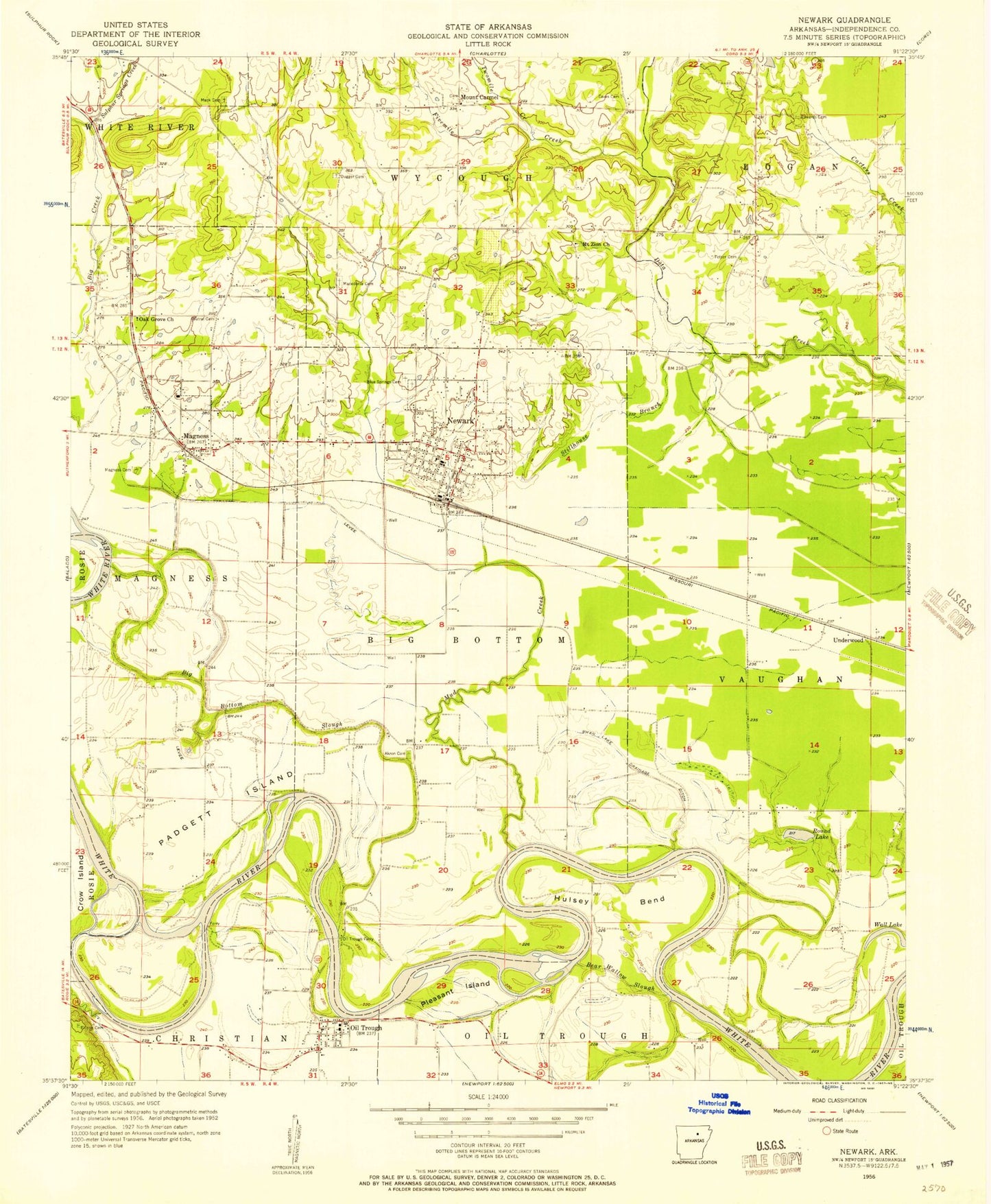 Classic USGS Newark Arkansas 7.5'x7.5' Topo Map Image