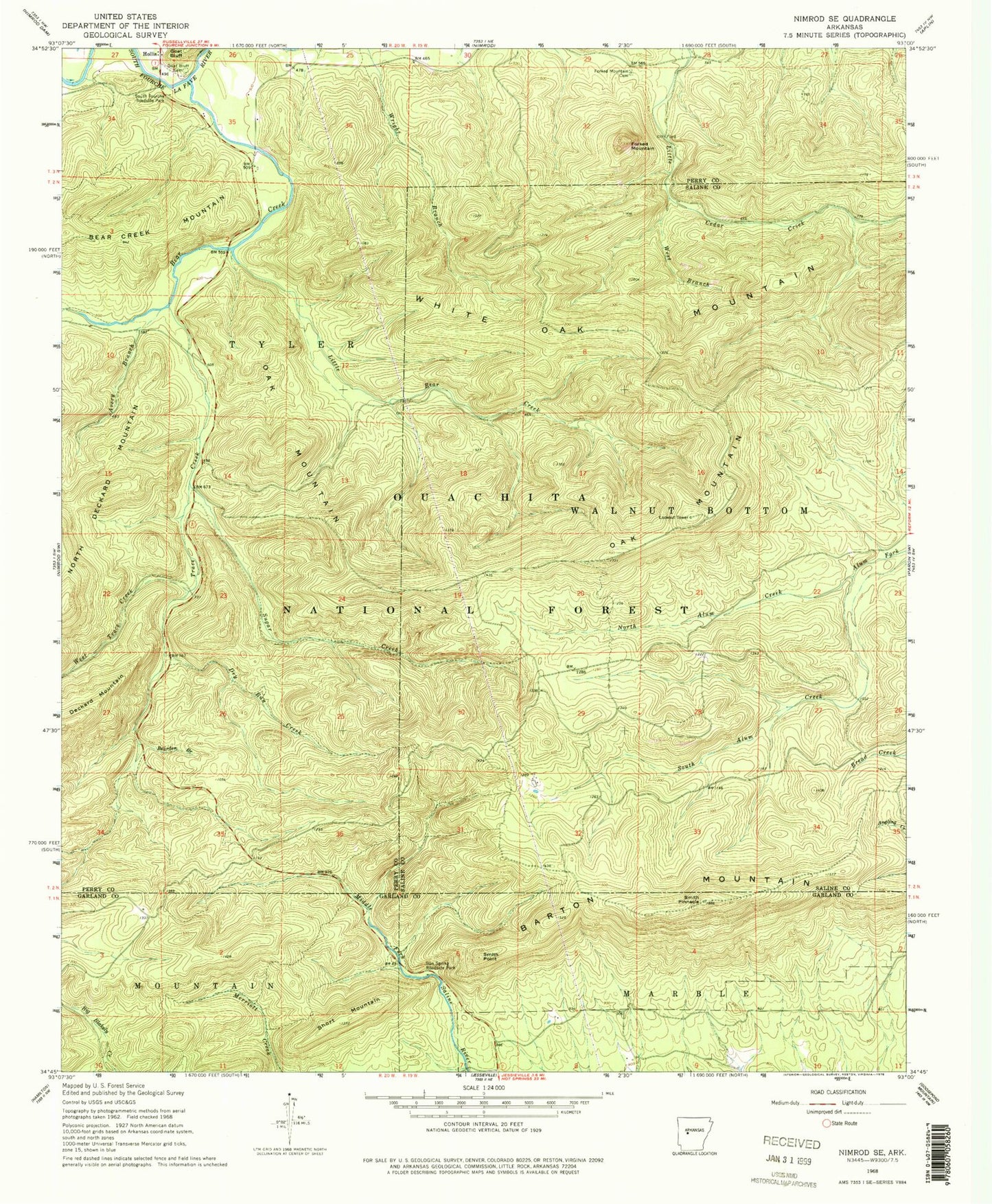 Classic USGS Nimrod SE Arkansas 7.5'x7.5' Topo Map Image