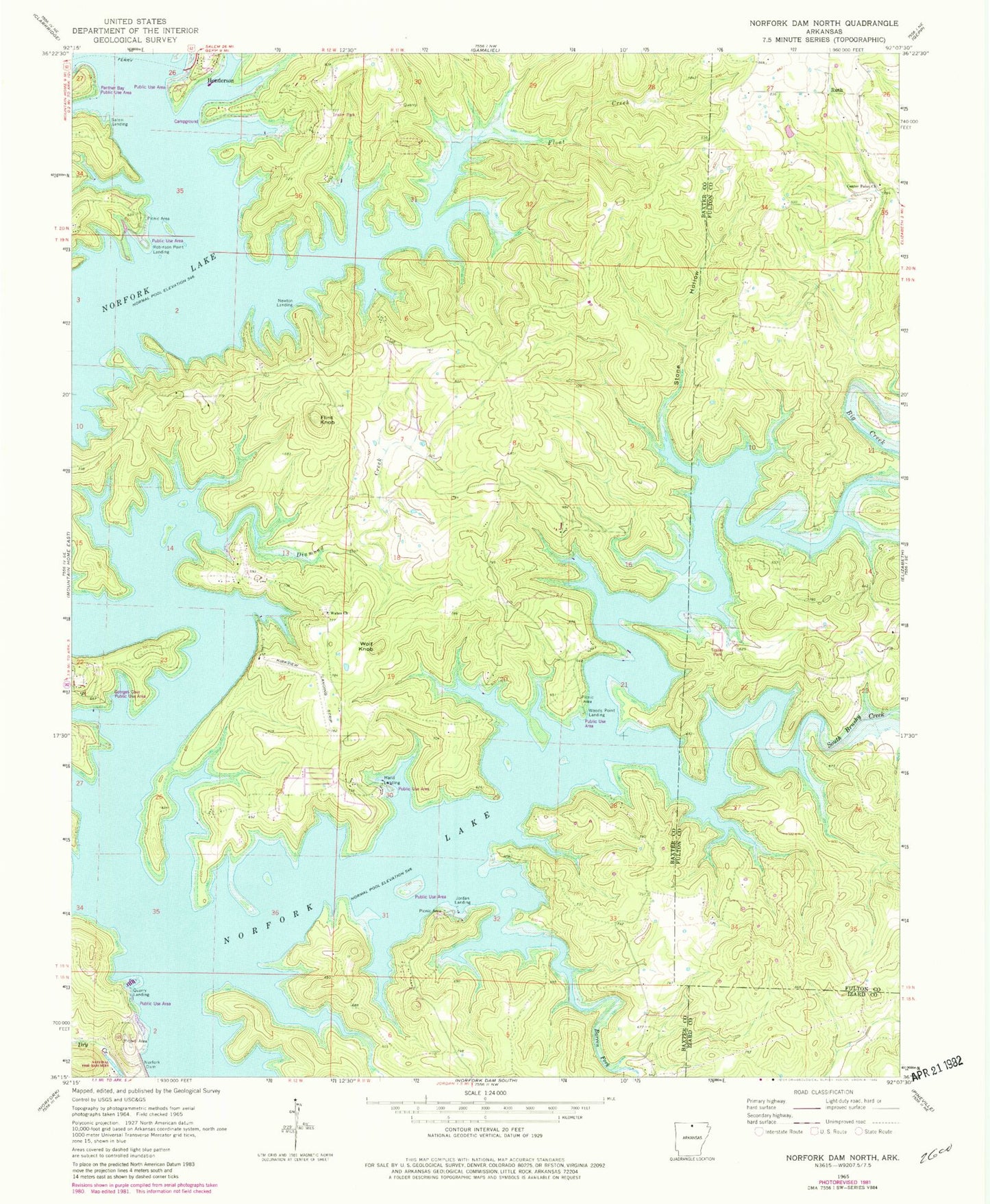 Classic USGS Norfork Dam North Arkansas 7.5'x7.5' Topo Map Image