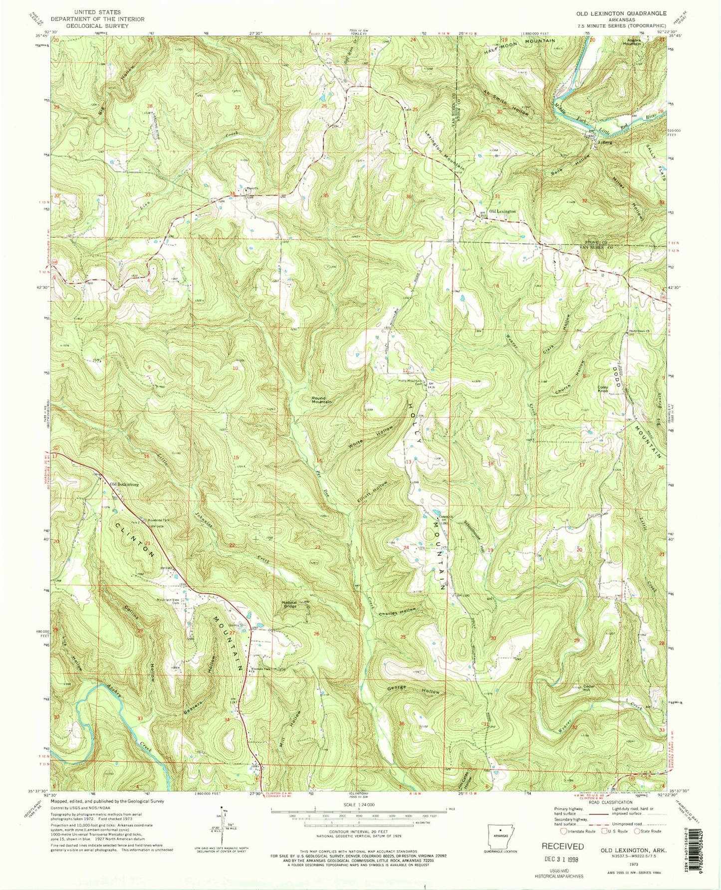 Classic USGS Old Lexington Arkansas 7.5'x7.5' Topo Map Image