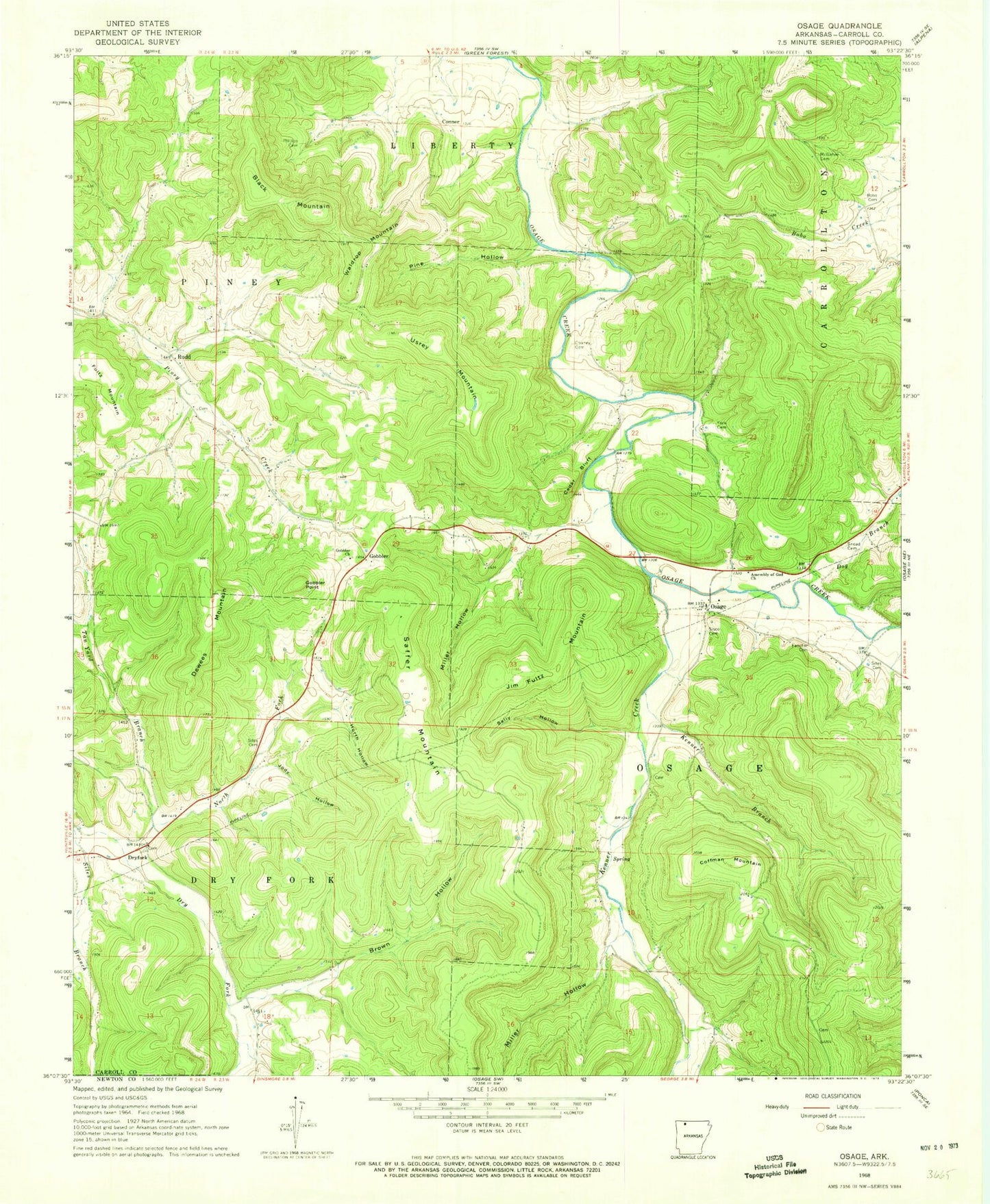Classic USGS Osage Arkansas 7.5'x7.5' Topo Map Image