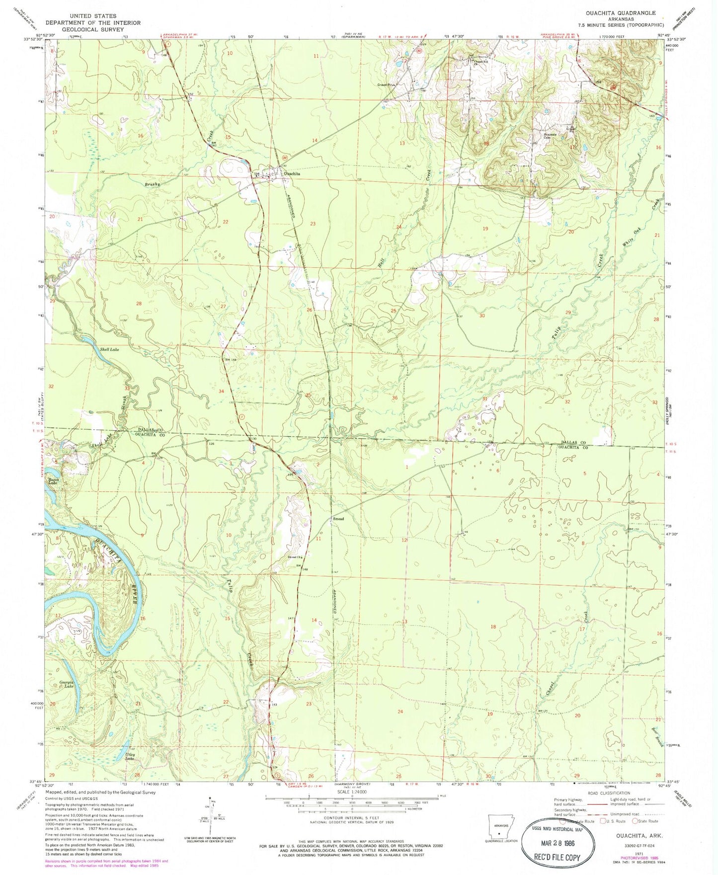 Classic USGS Ouachita Arkansas 7.5'x7.5' Topo Map Image