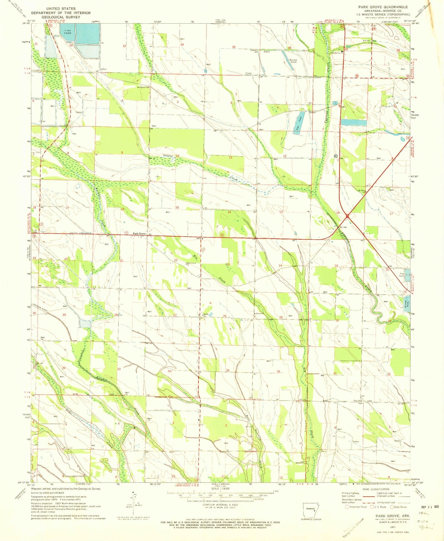 Classic USGS Park Grove Arkansas 7.5'x7.5' Topo Map Image