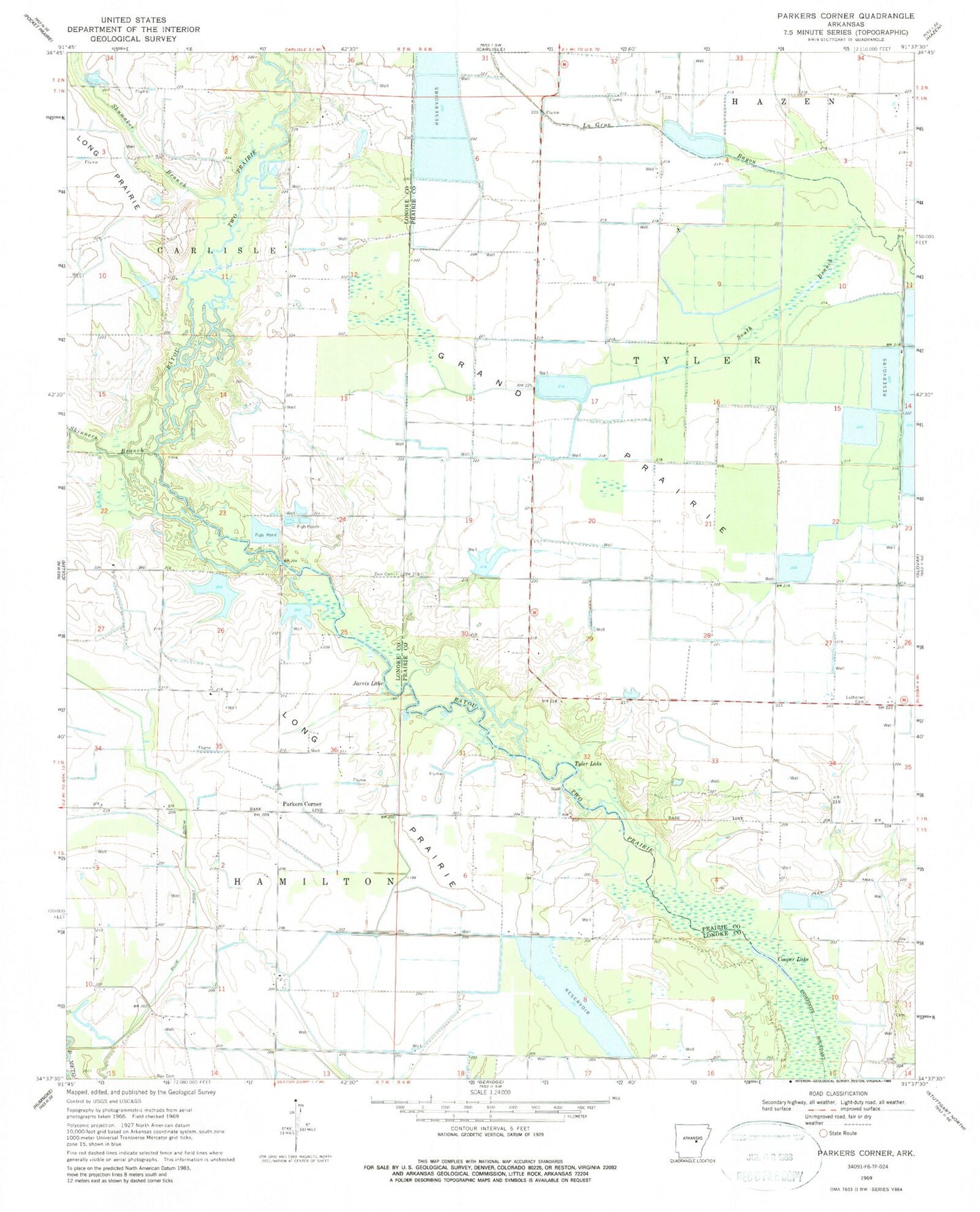 Classic USGS Parkers Corner Arkansas 7.5'x7.5' Topo Map Image