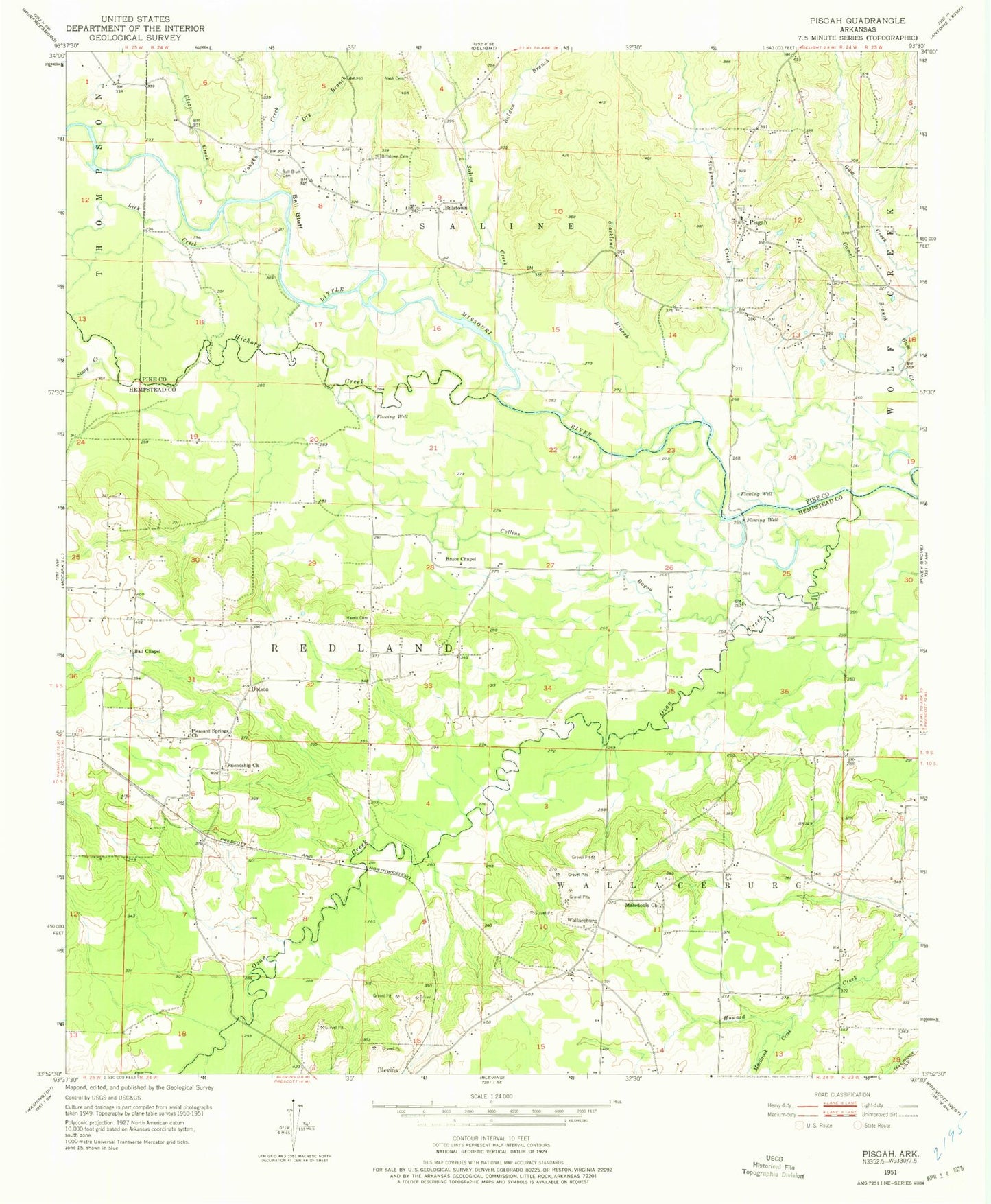 Classic USGS Pisgah Arkansas 7.5'x7.5' Topo Map Image