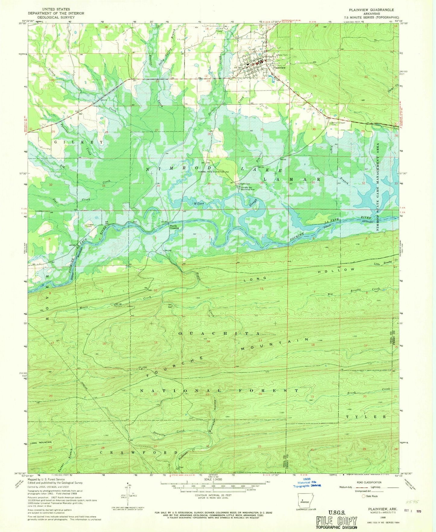 Classic USGS Plainview Arkansas 7.5'x7.5' Topo Map Image