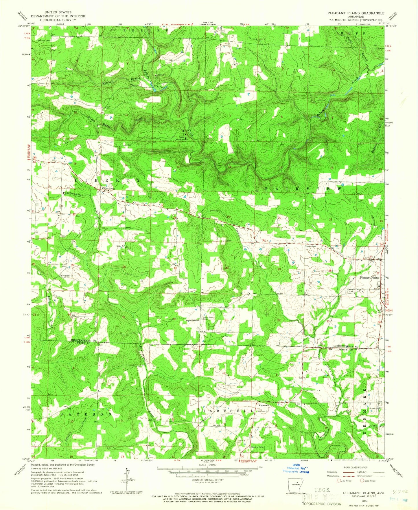 Classic USGS Pleasant Plains Arkansas 7.5'x7.5' Topo Map Image