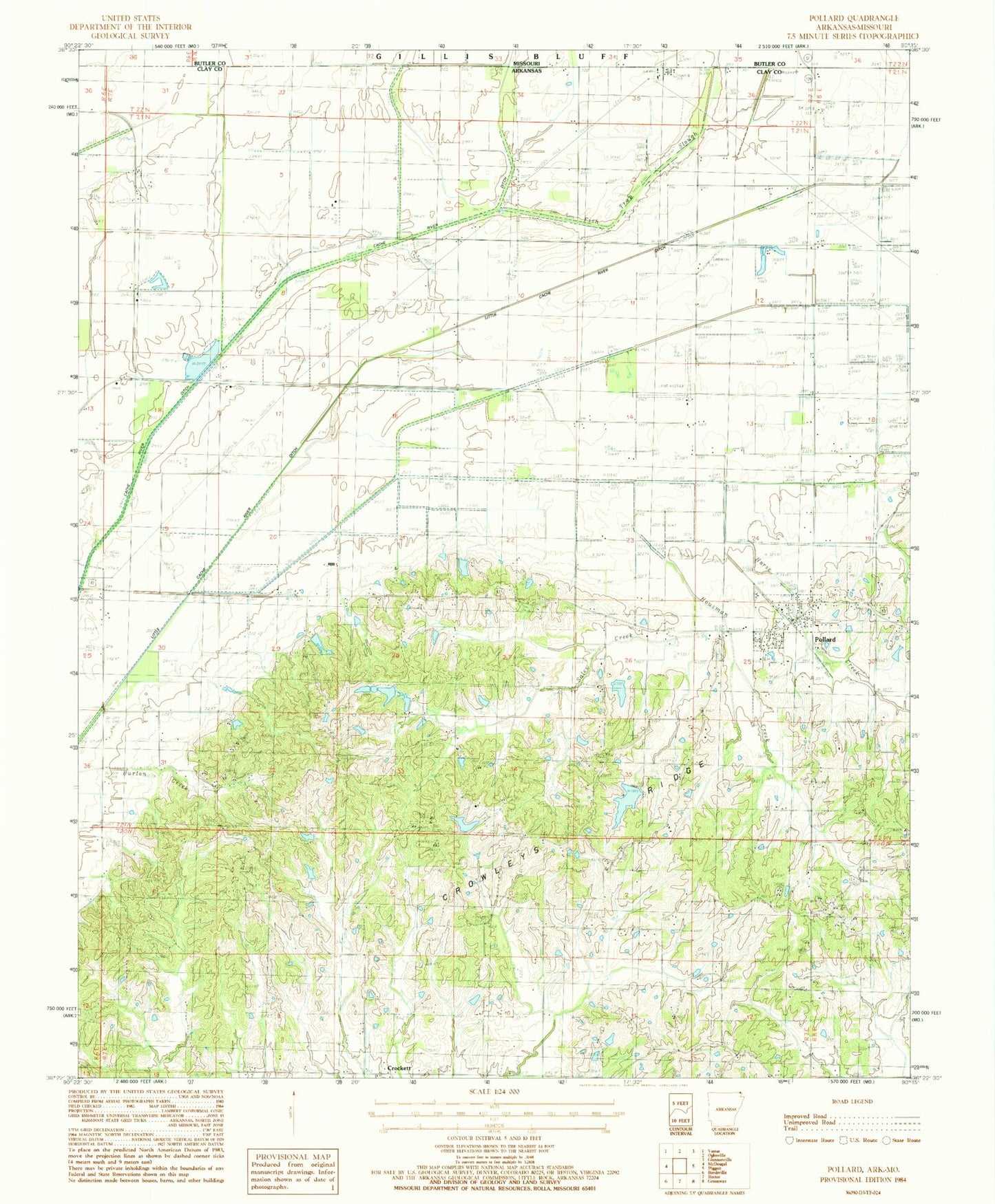 Classic USGS Pollard Arkansas 7.5'x7.5' Topo Map Image