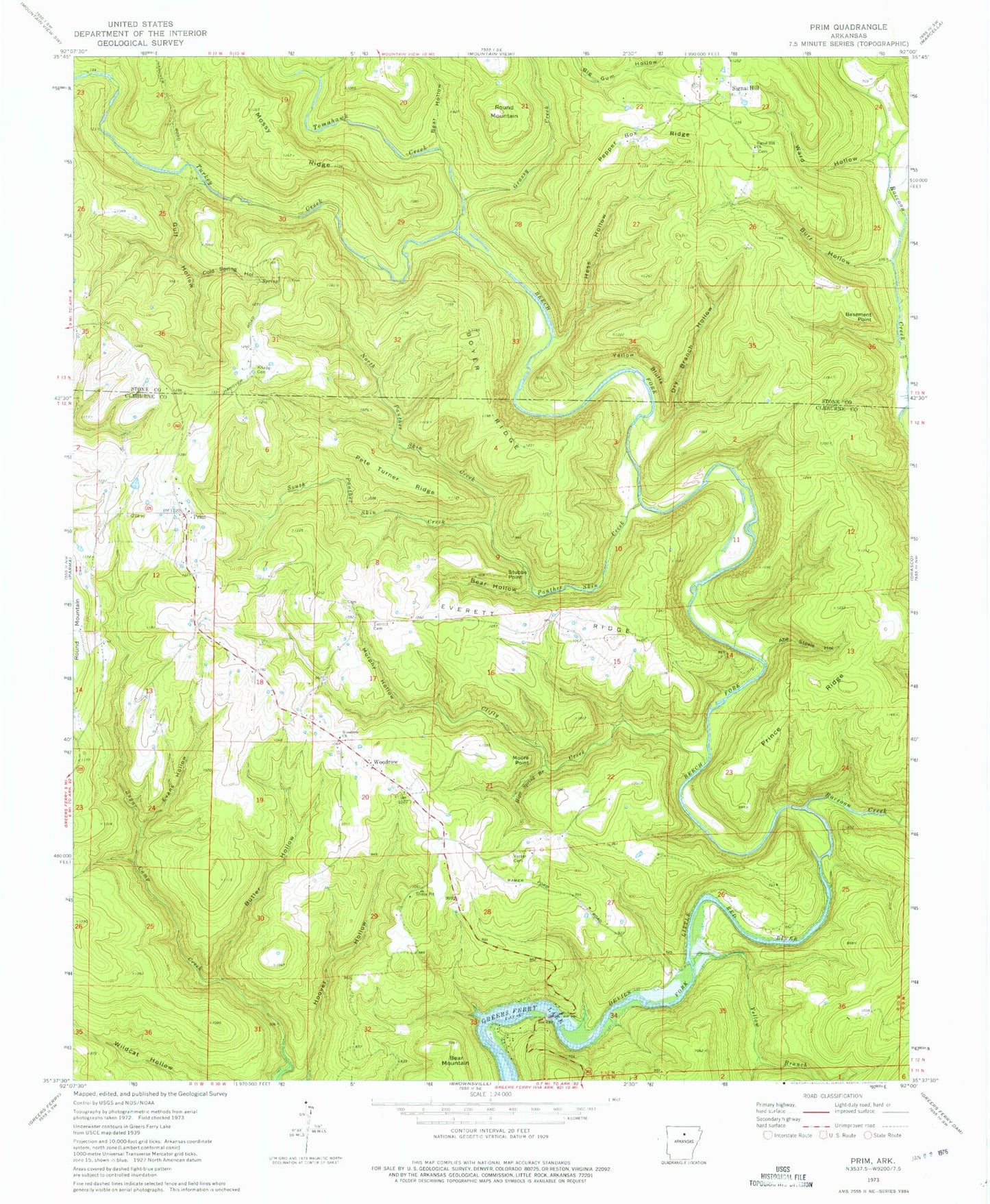 Classic USGS Prim Arkansas 7.5'x7.5' Topo Map Image