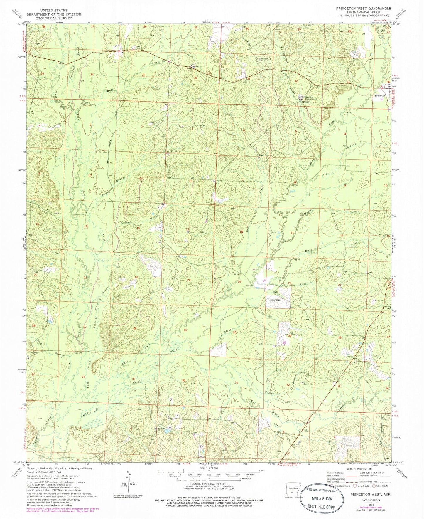 Classic USGS Princeton West Arkansas 7.5'x7.5' Topo Map Image