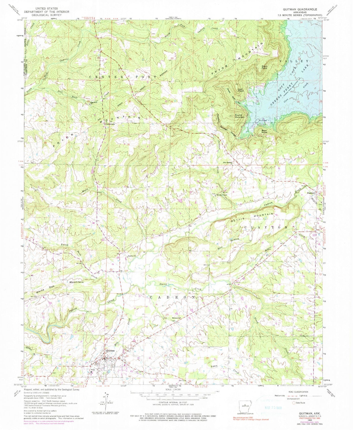Classic USGS Quitman Arkansas 7.5'x7.5' Topo Map Image