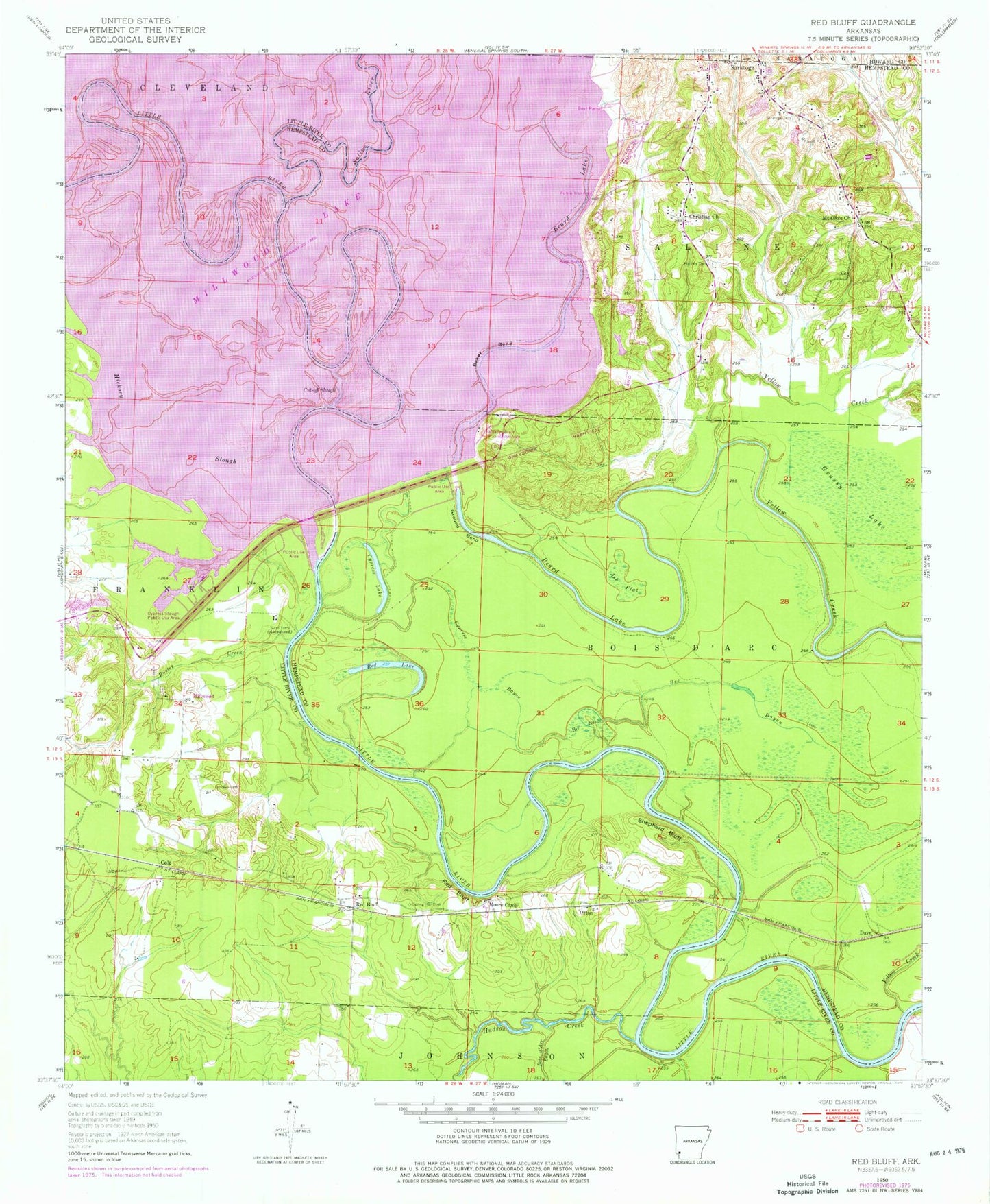Classic USGS Red Bluff Arkansas 7.5'x7.5' Topo Map Image