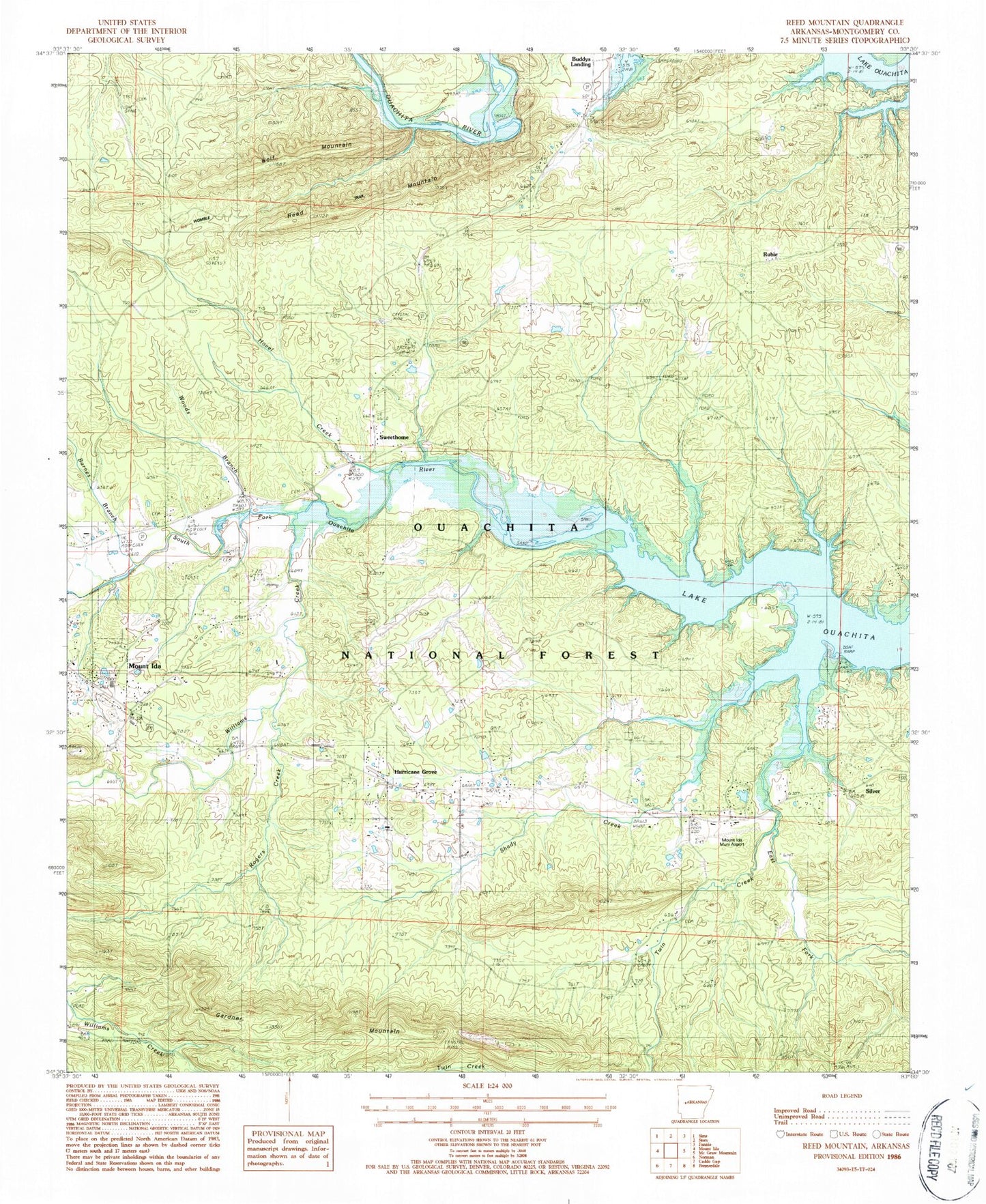 Classic USGS Reed Mountain Arkansas 7.5'x7.5' Topo Map Image