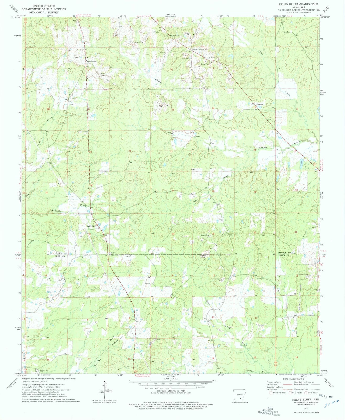 Classic USGS Relfs Bluff Arkansas 7.5'x7.5' Topo Map Image