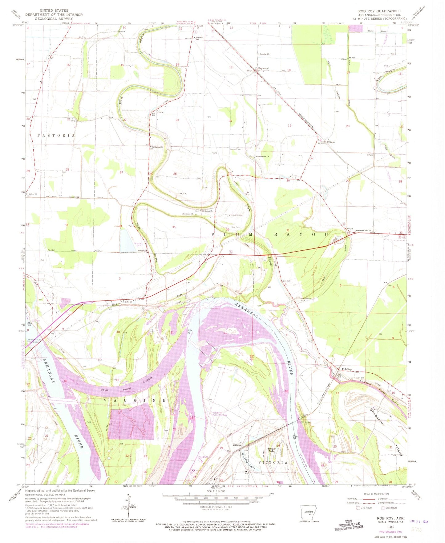 Classic USGS Rob Roy Arkansas 7.5'x7.5' Topo Map Image