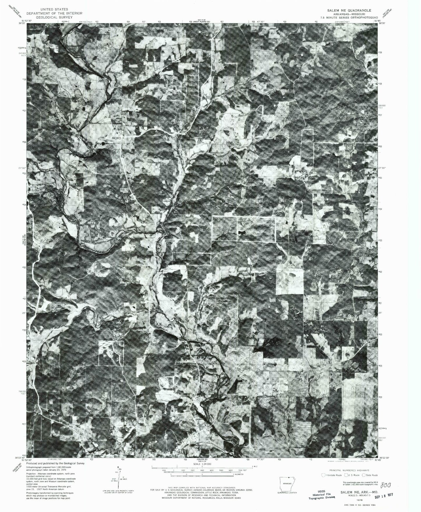 Classic USGS Salem Knob Arkansas 7.5'x7.5' Topo Map Image