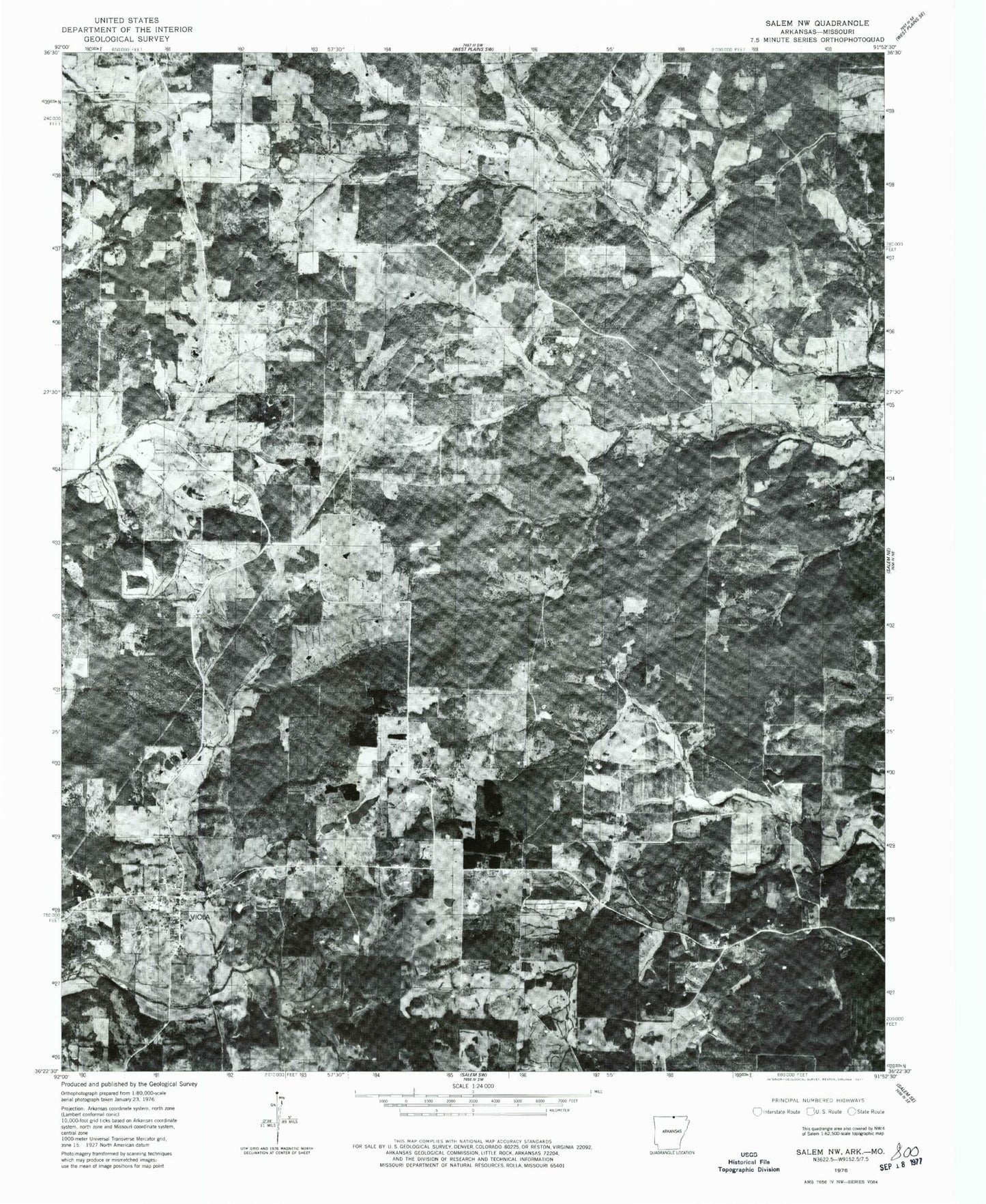 Classic USGS Viola Arkansas 7.5'x7.5' Topo Map Image