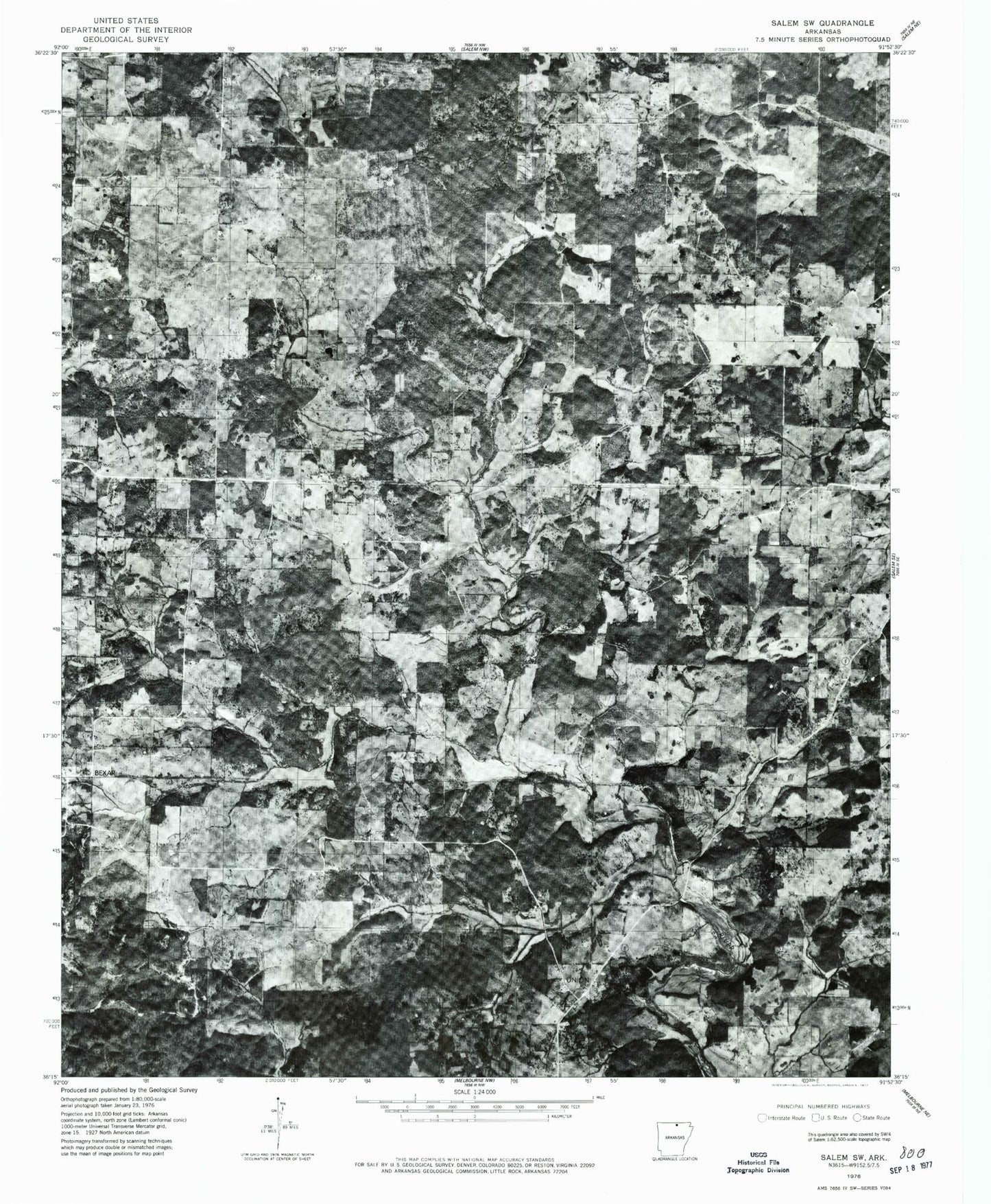 Classic USGS Byron Arkansas 7.5'x7.5' Topo Map Image