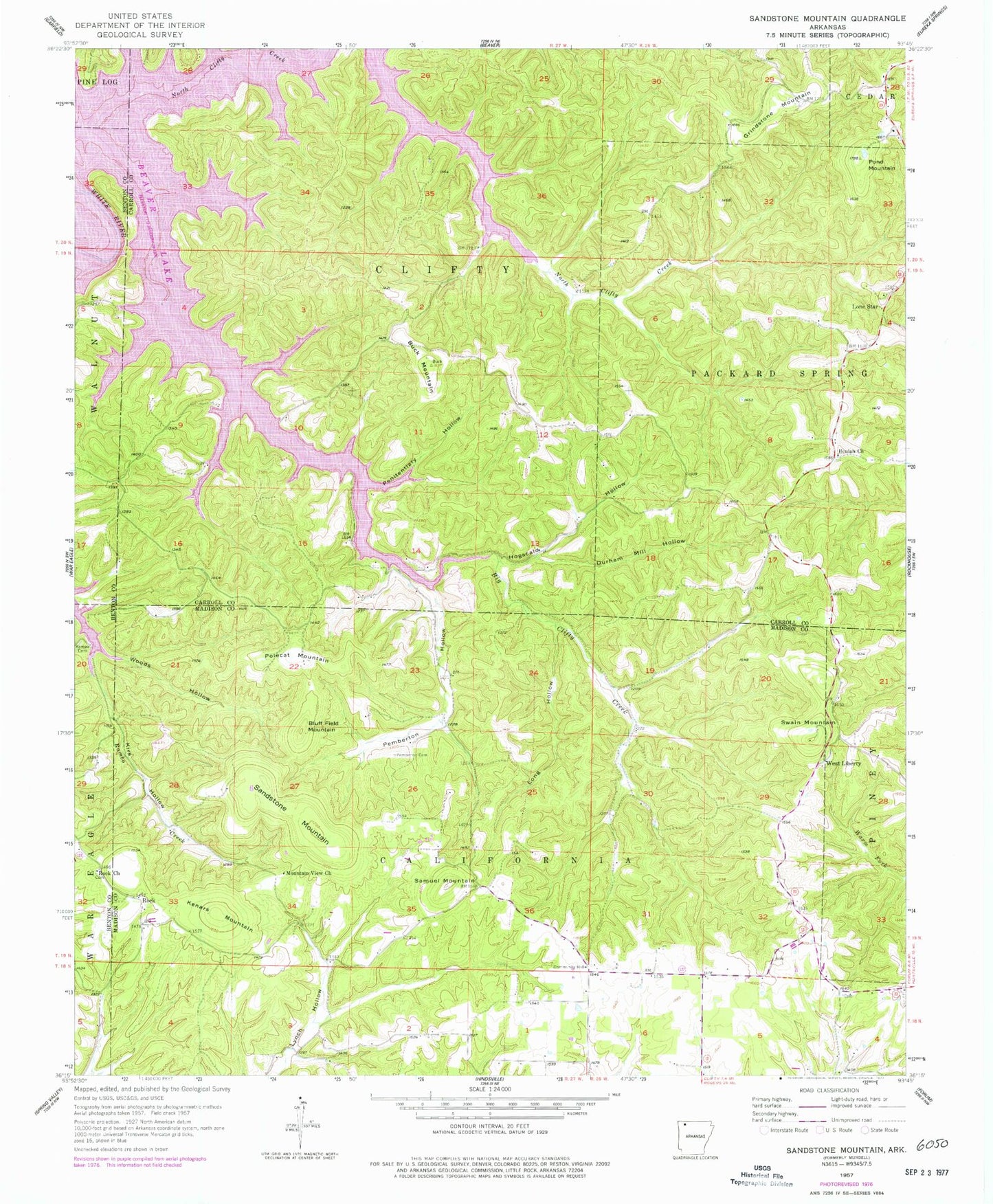 Classic USGS Sandstone Mountain Arkansas 7.5'x7.5' Topo Map Image
