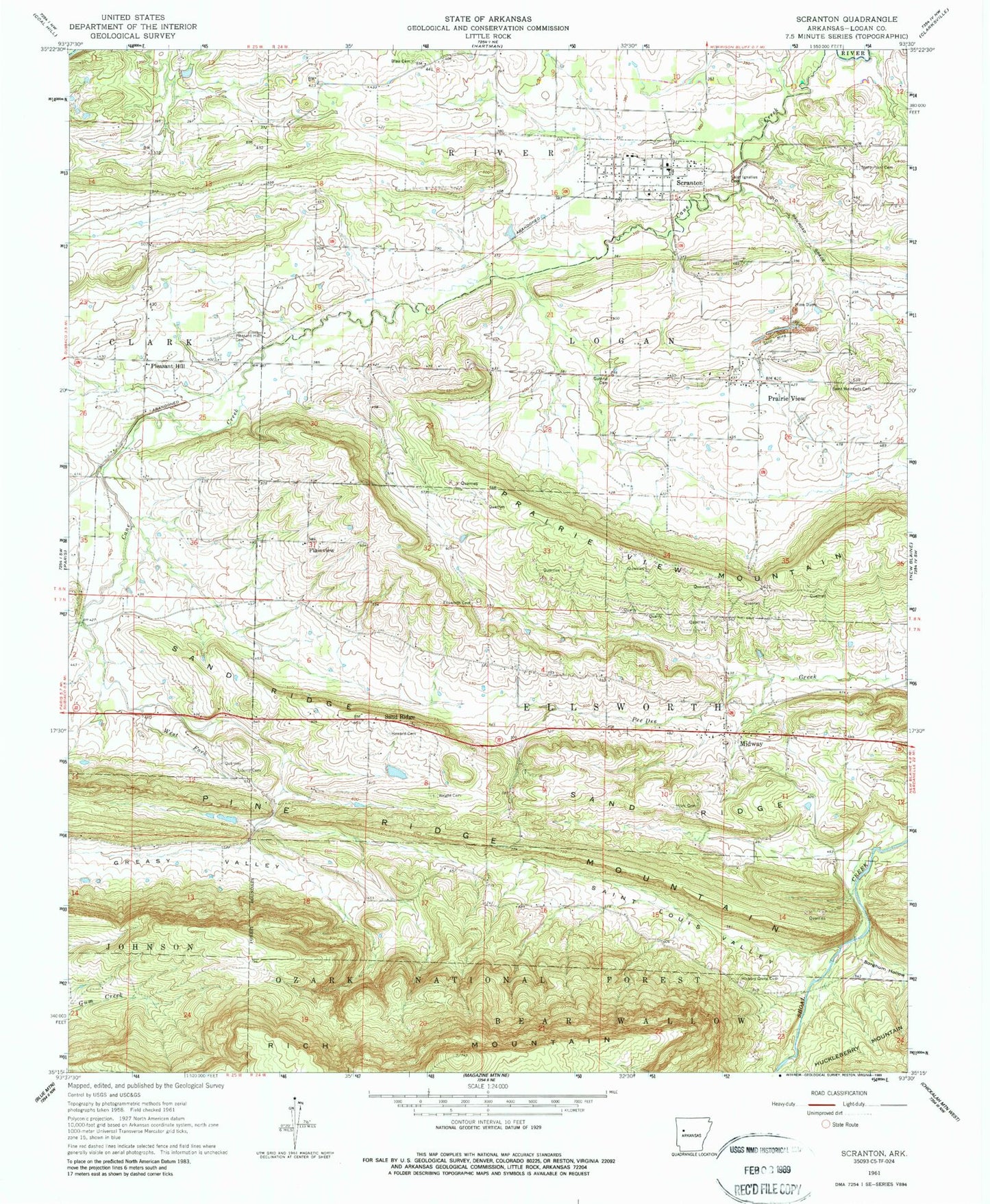 Classic USGS Scranton Arkansas 7.5'x7.5' Topo Map Image