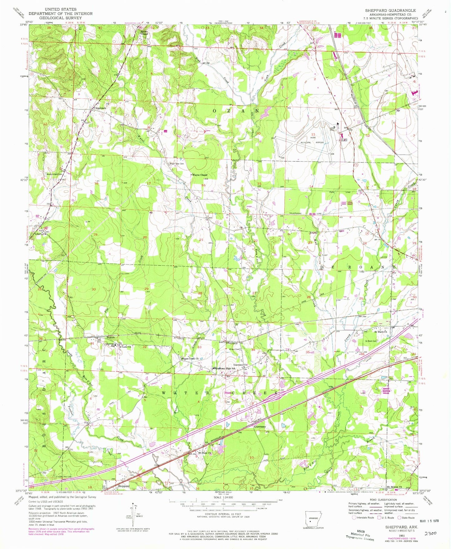 Classic USGS Sheppard Arkansas 7.5'x7.5' Topo Map Image