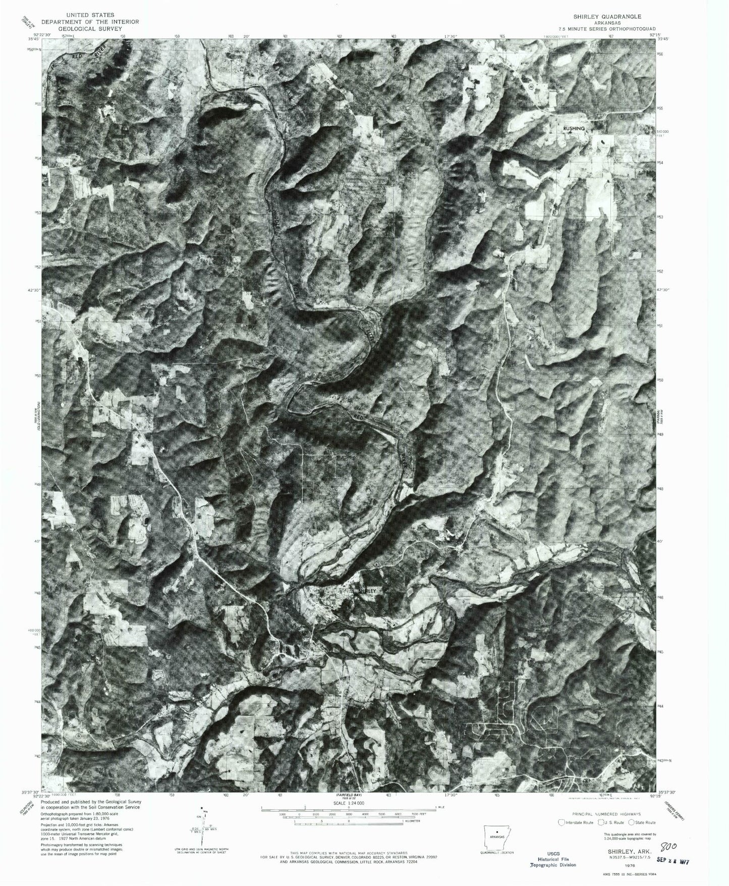 Classic USGS Shirley Arkansas 7.5'x7.5' Topo Map Image
