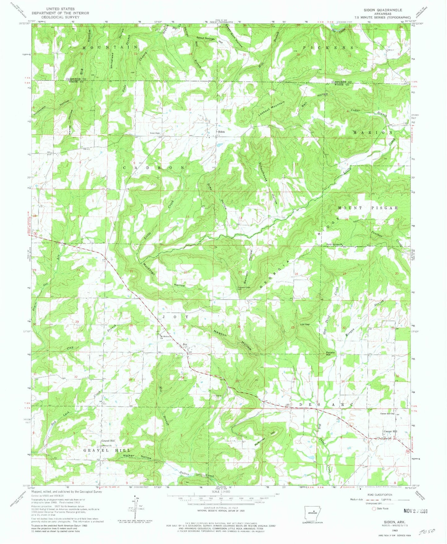 Classic USGS Sidon Arkansas 7.5'x7.5' Topo Map Image