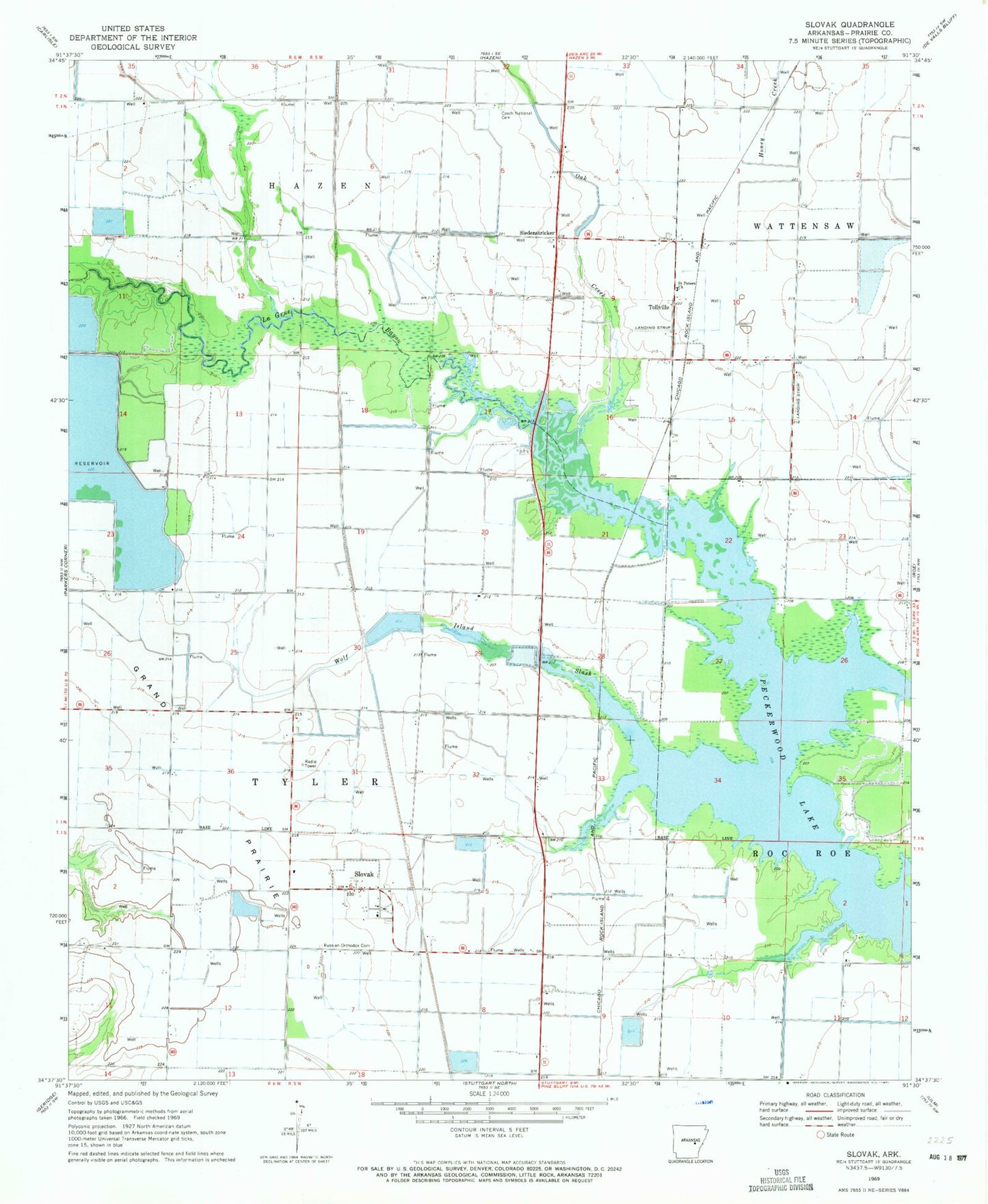 Classic USGS Slovak Arkansas 7.5'x7.5' Topo Map Image