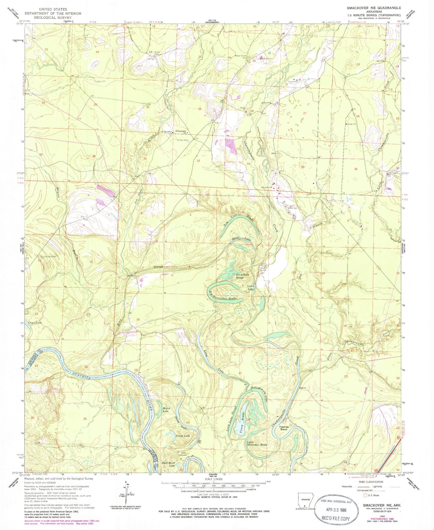 Classic USGS Smackover NE Arkansas 7.5'x7.5' Topo Map Image