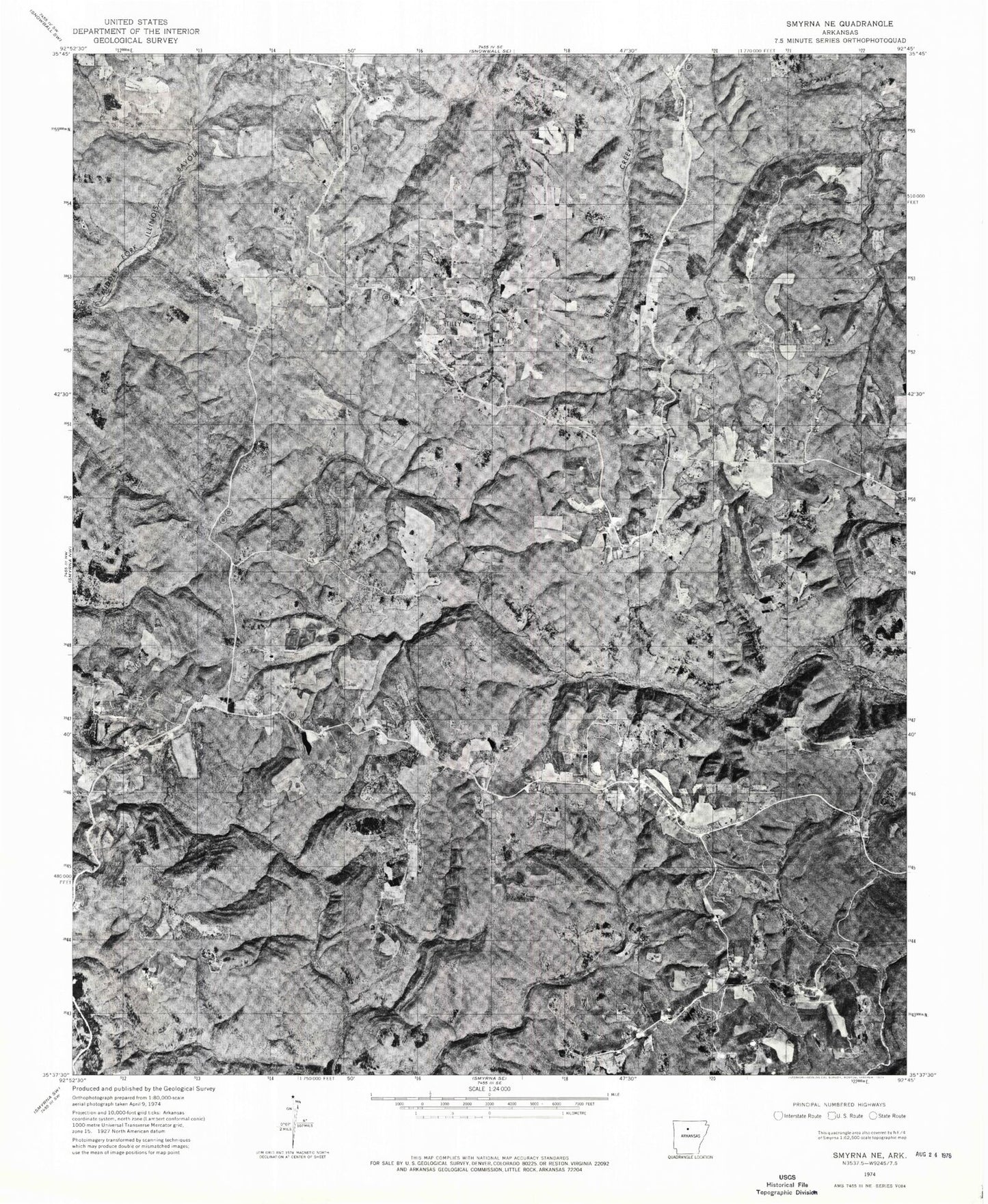 Classic USGS Tilly Arkansas 7.5'x7.5' Topo Map Image