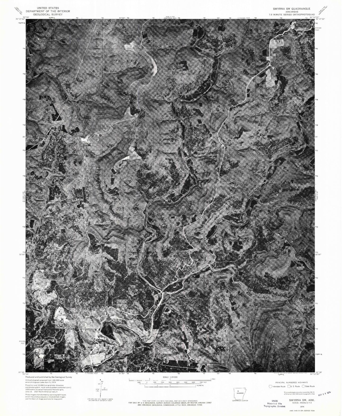 Classic USGS Solo Arkansas 7.5'x7.5' Topo Map Image