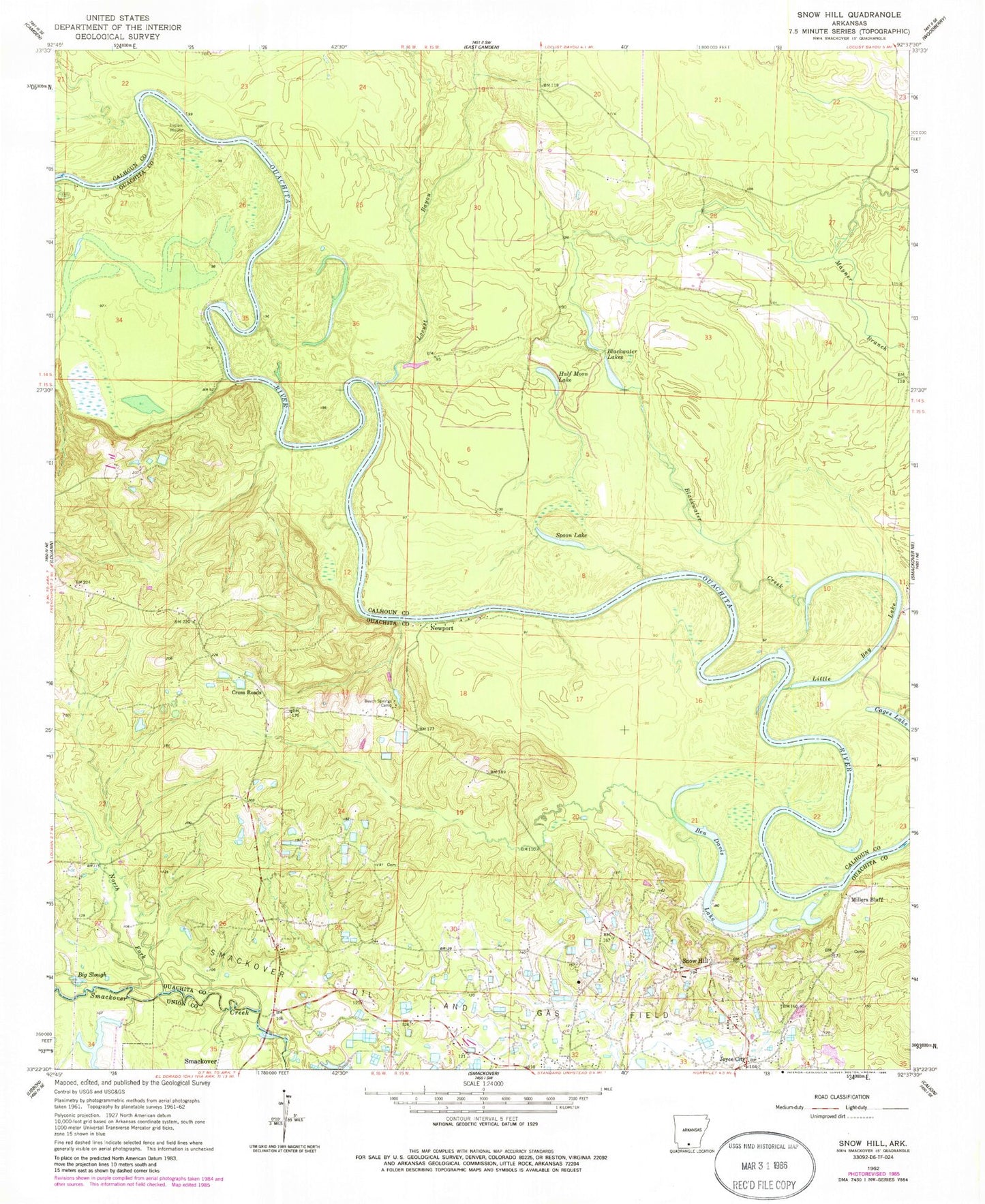 Classic USGS Snow Hill Arkansas 7.5'x7.5' Topo Map Image