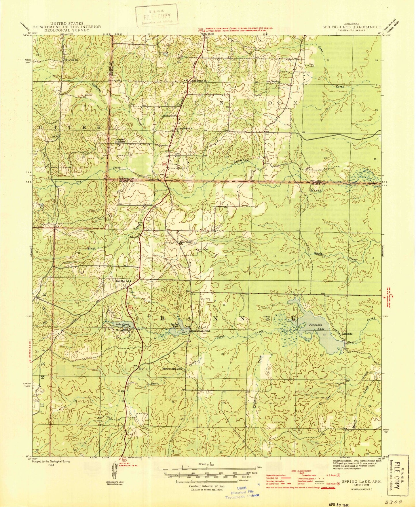 Classic USGS Spring Lake Arkansas 7.5'x7.5' Topo Map Image