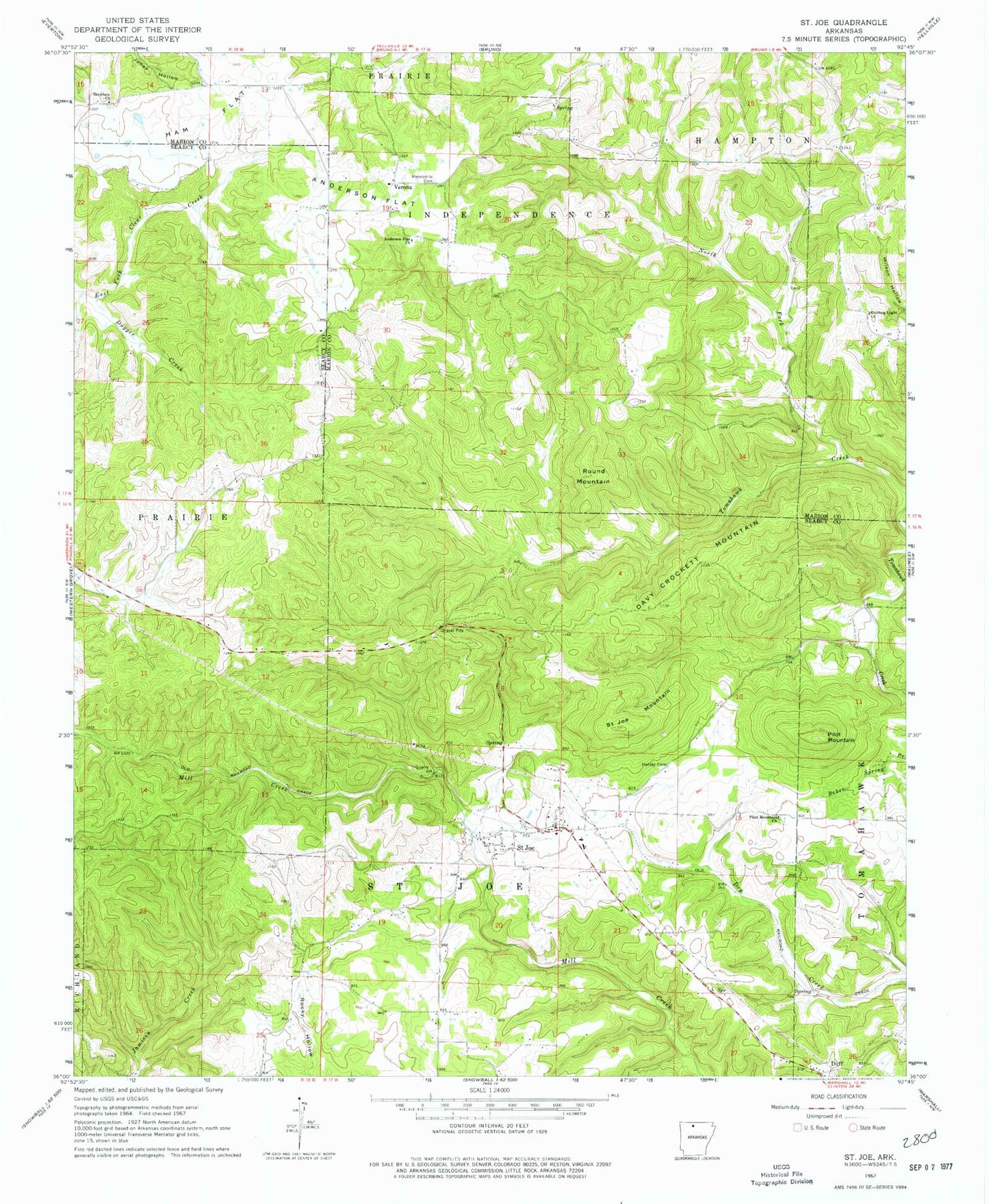 Classic USGS Saint Joe Arkansas 7.5'x7.5' Topo Map Image