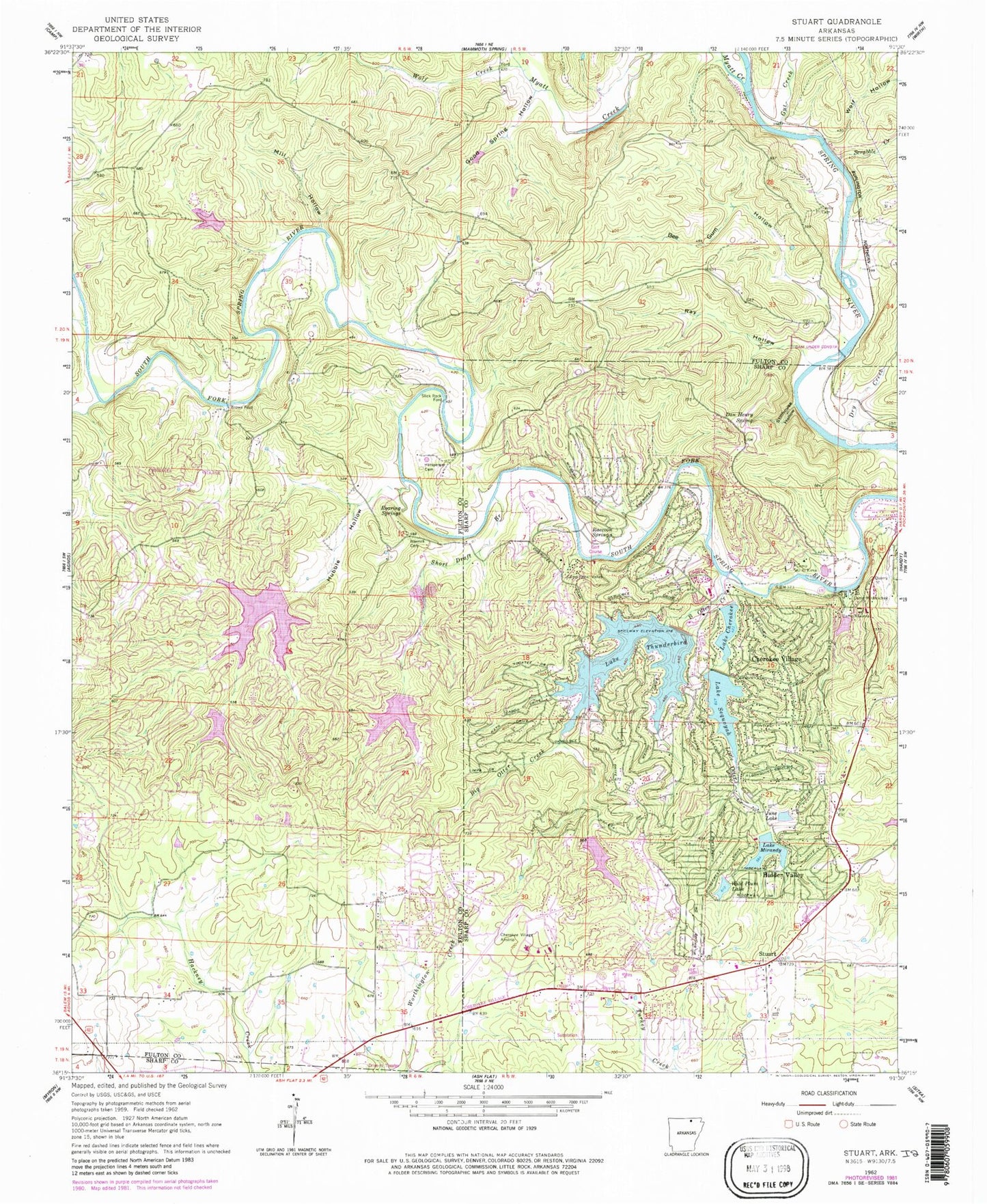 Classic USGS Stuart Arkansas 7.5'x7.5' Topo Map Image