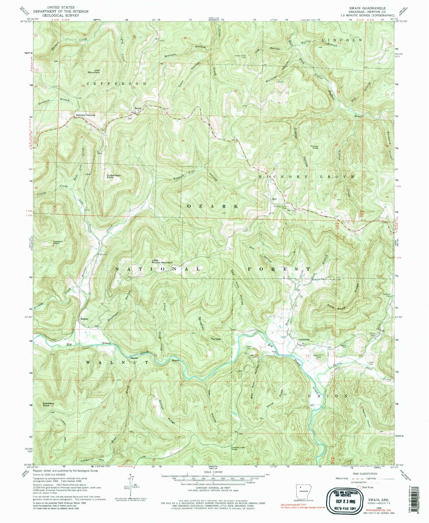 Classic USGS Swain Arkansas 7.5'x7.5' Topo Map Image