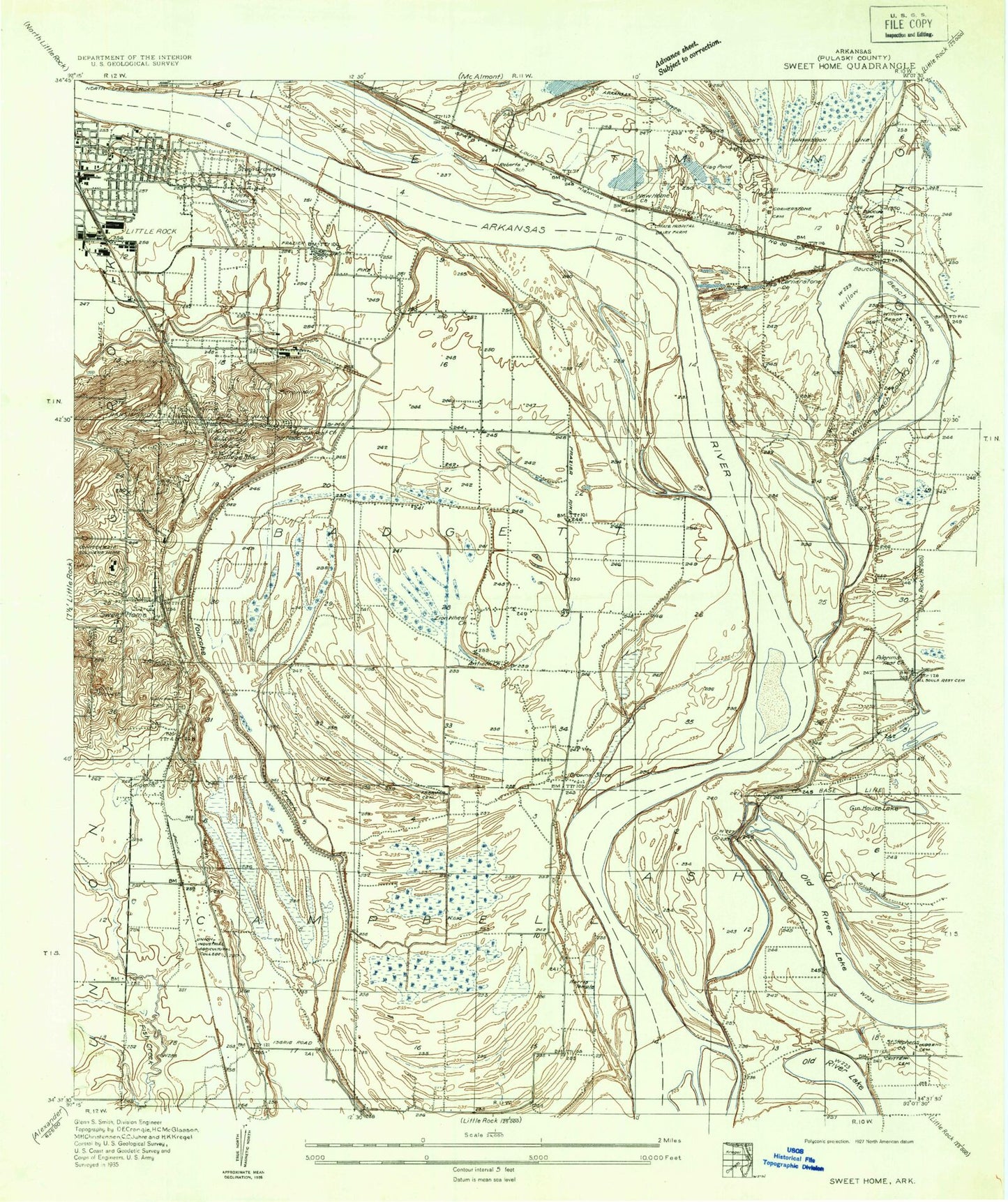 Classic USGS Sweet Home Arkansas 7.5'x7.5' Topo Map Image