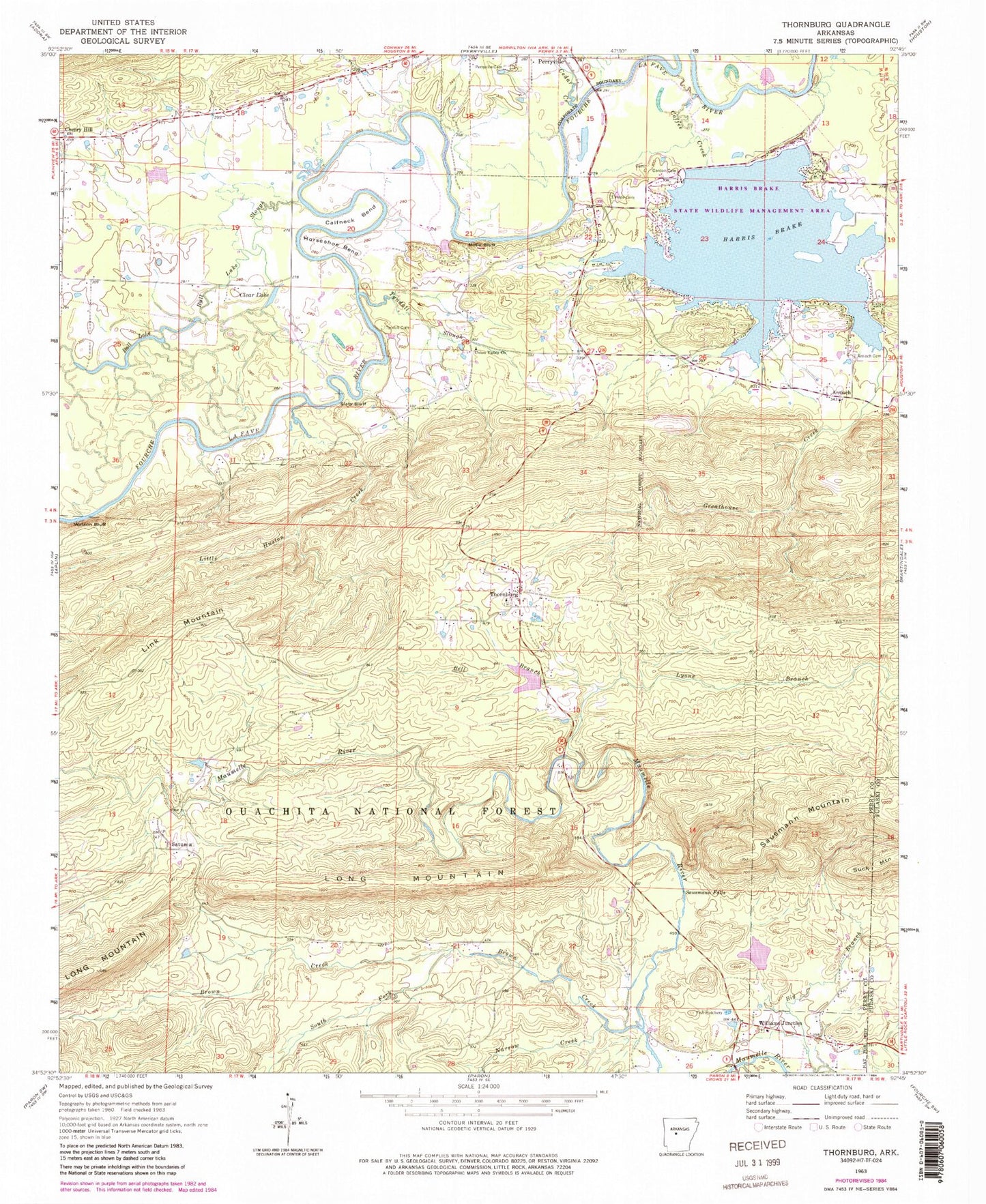 Classic USGS Thornburg Arkansas 7.5'x7.5' Topo Map Image