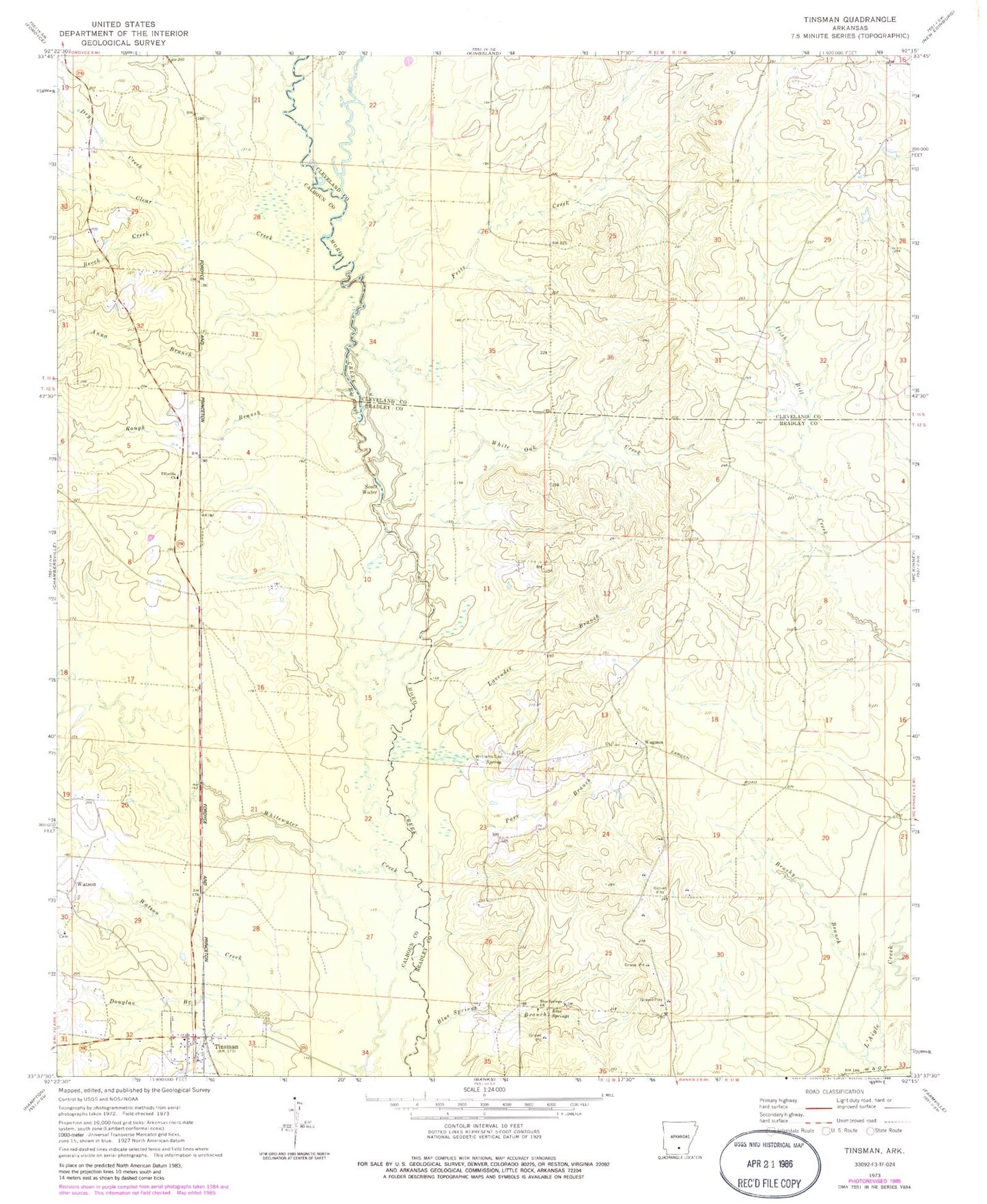 Classic USGS Tinsman Arkansas 7.5'x7.5' Topo Map Image