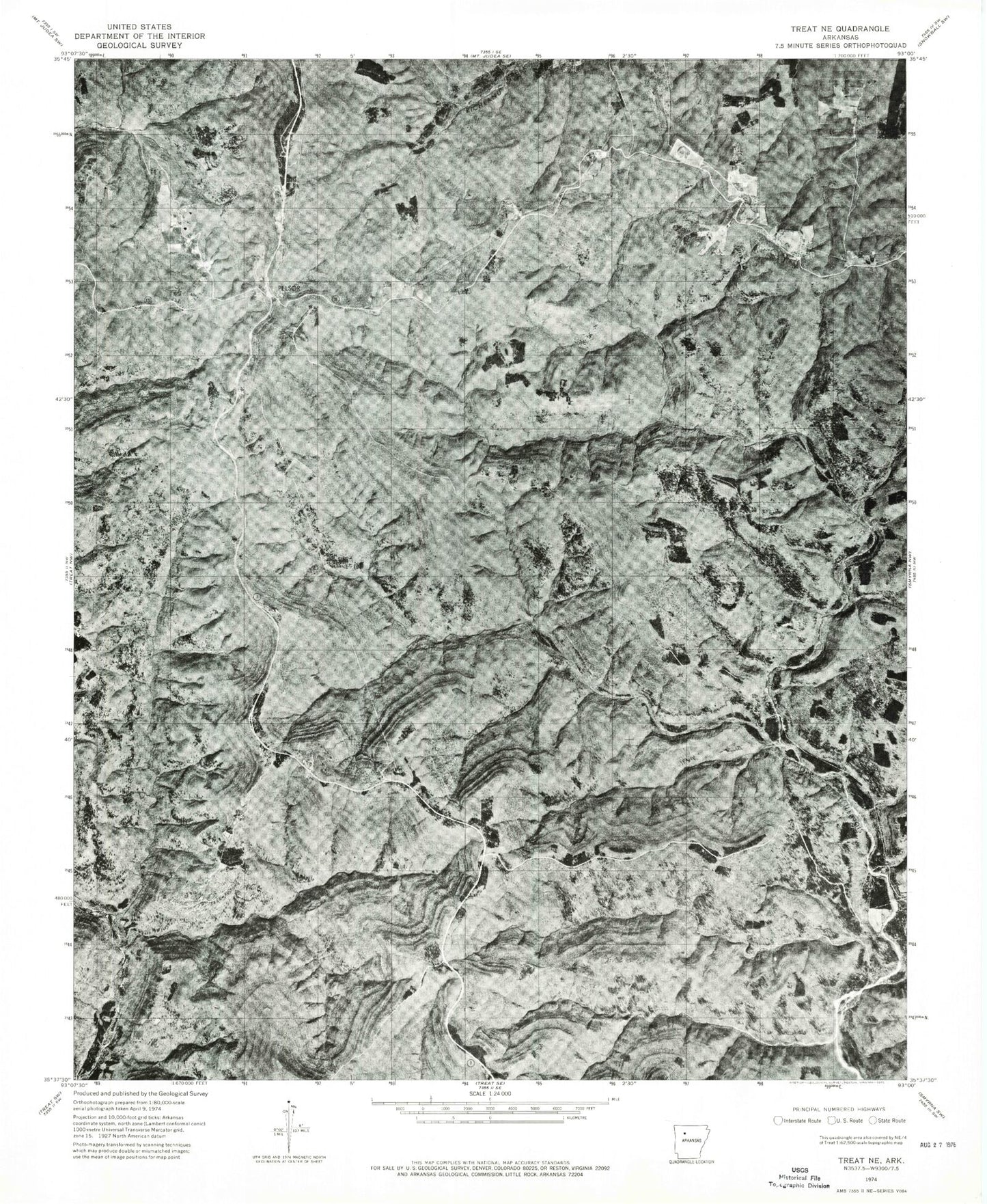 Classic USGS Sand Gap Arkansas 7.5'x7.5' Topo Map Image