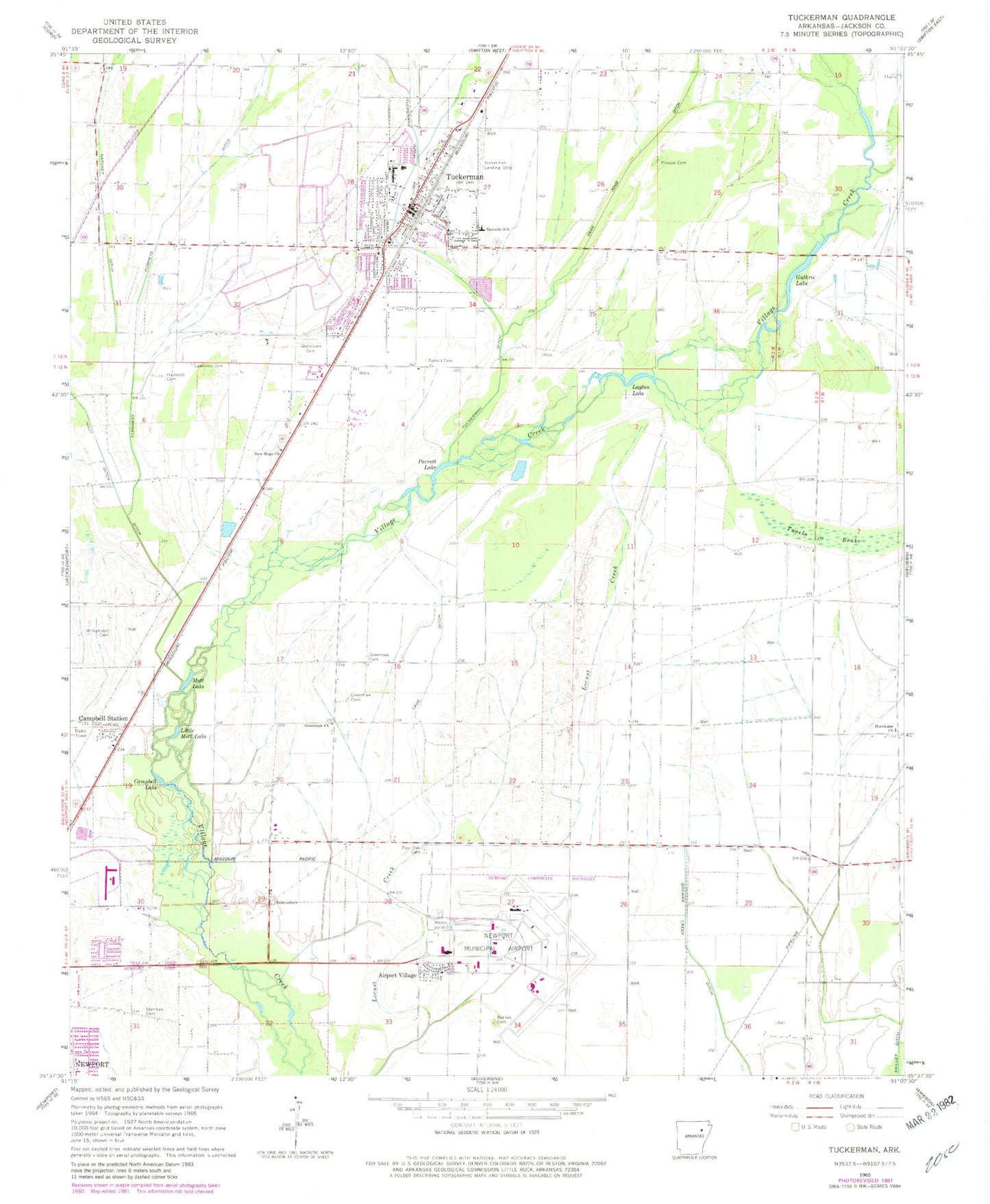 Classic USGS Tuckerman Arkansas 7.5'x7.5' Topo Map Image