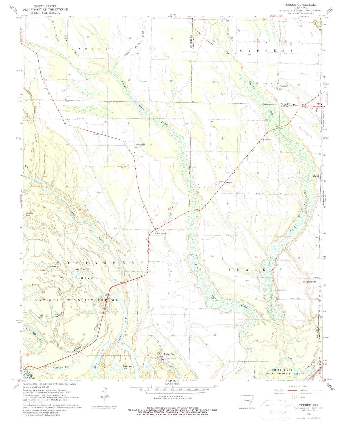 Classic USGS Turner Arkansas 7.5'x7.5' Topo Map Image